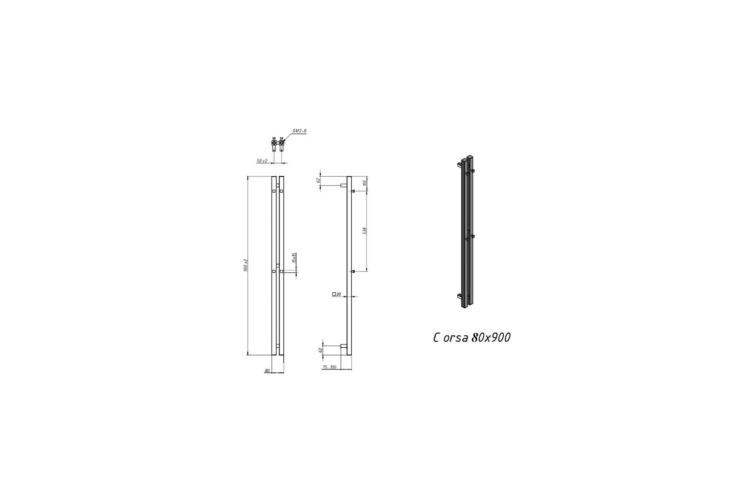 Водяной полотенцесушитель Grota Corsa 80x900 черный Corsa 80x900 N RAL9005