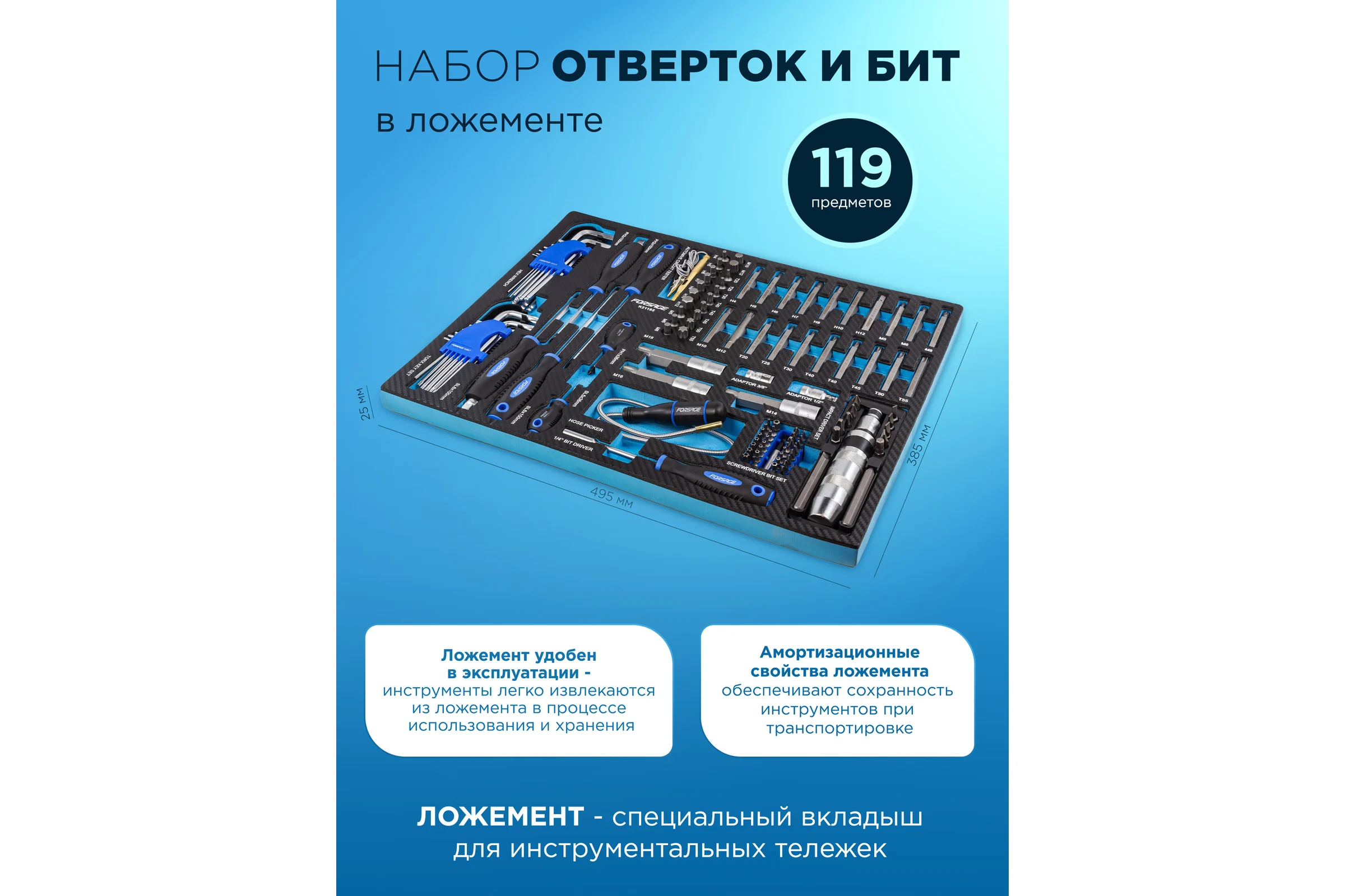 Набор отверток и бит Forsage 119 предметов в ложементе F-K21192(51385)