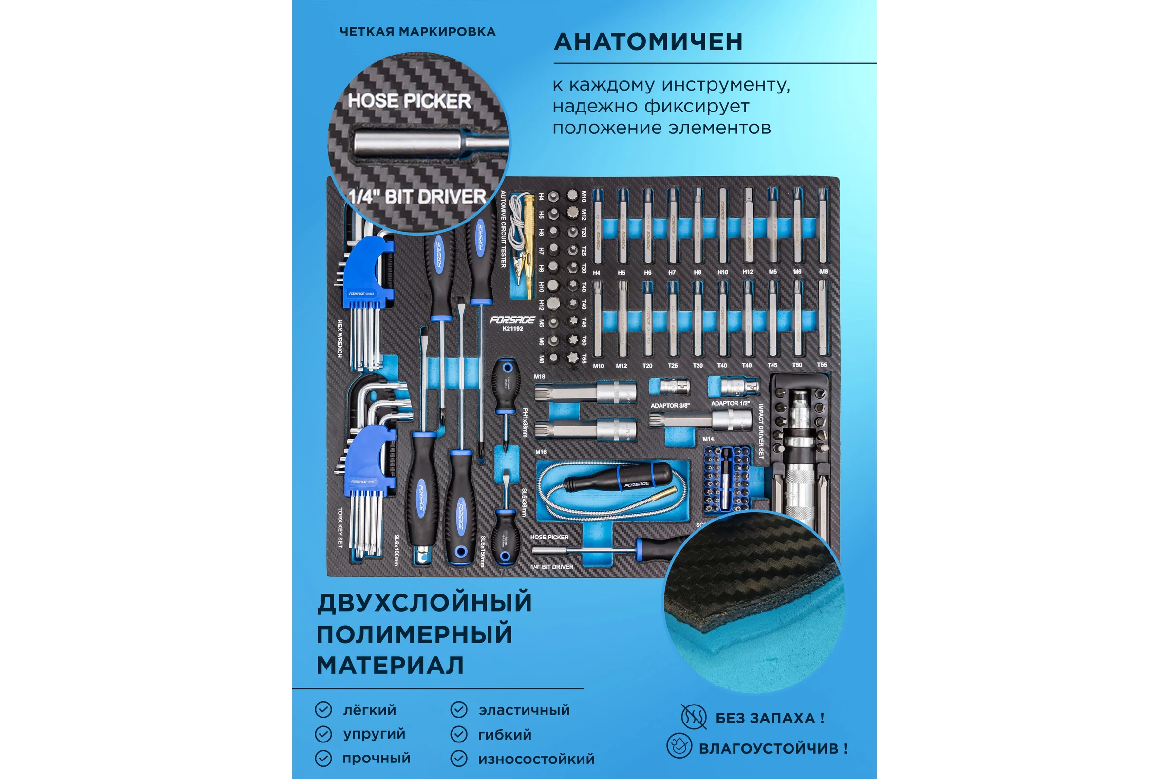 Набор отверток и бит Forsage 119 предметов в ложементе F-K21192(51385)