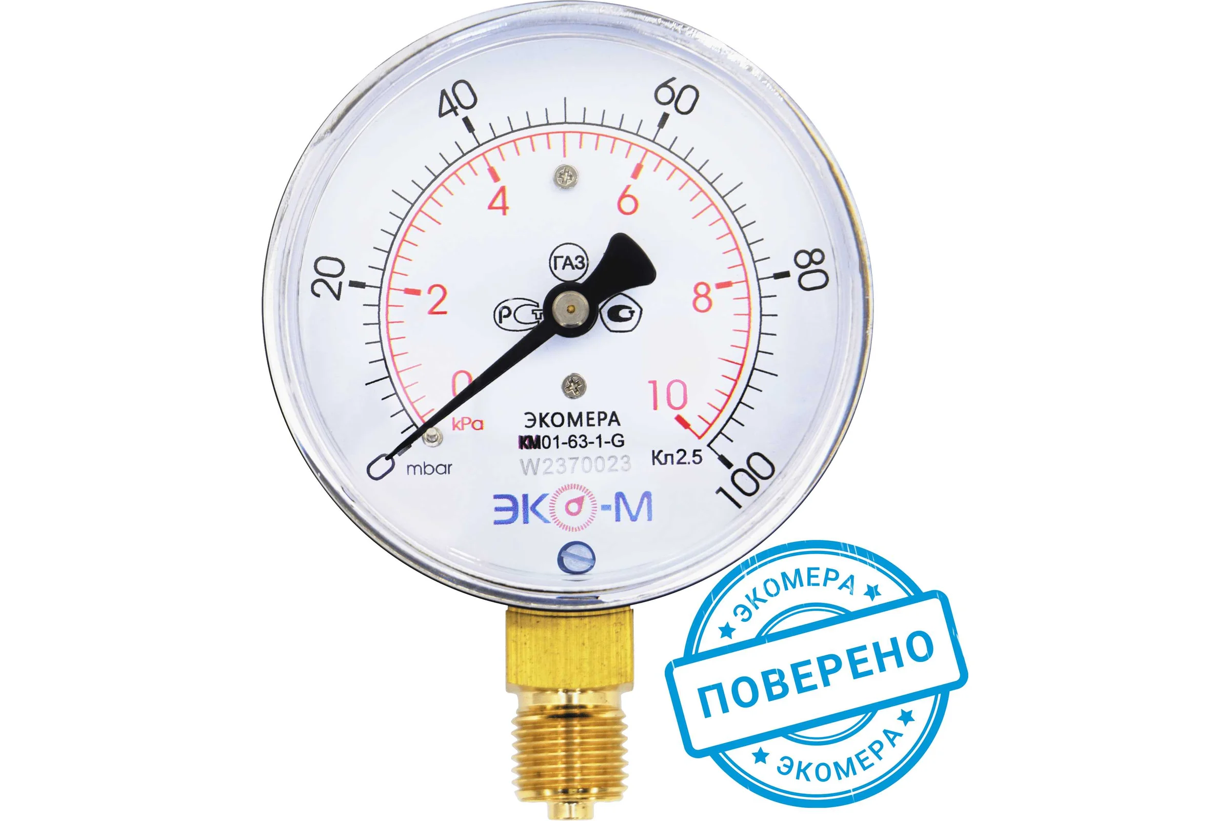 Манометр ЭКО-М Экомера КМ-63 мм, 0-10 кПа, G1/4 КМ-63-G-10кПа