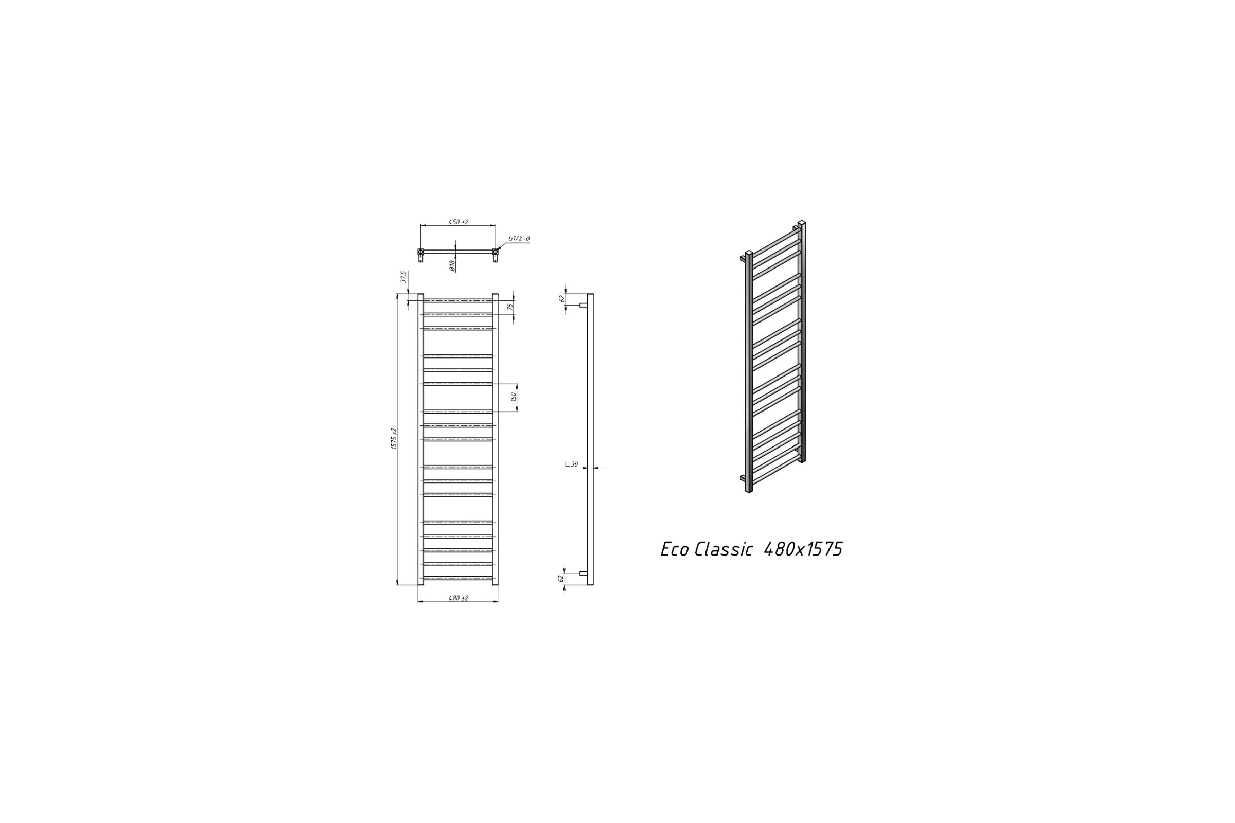 Водяной полотенцесушитель Grota Eco Classic 480x1575 хром глянцевый Eco Classic 480x1575 NP