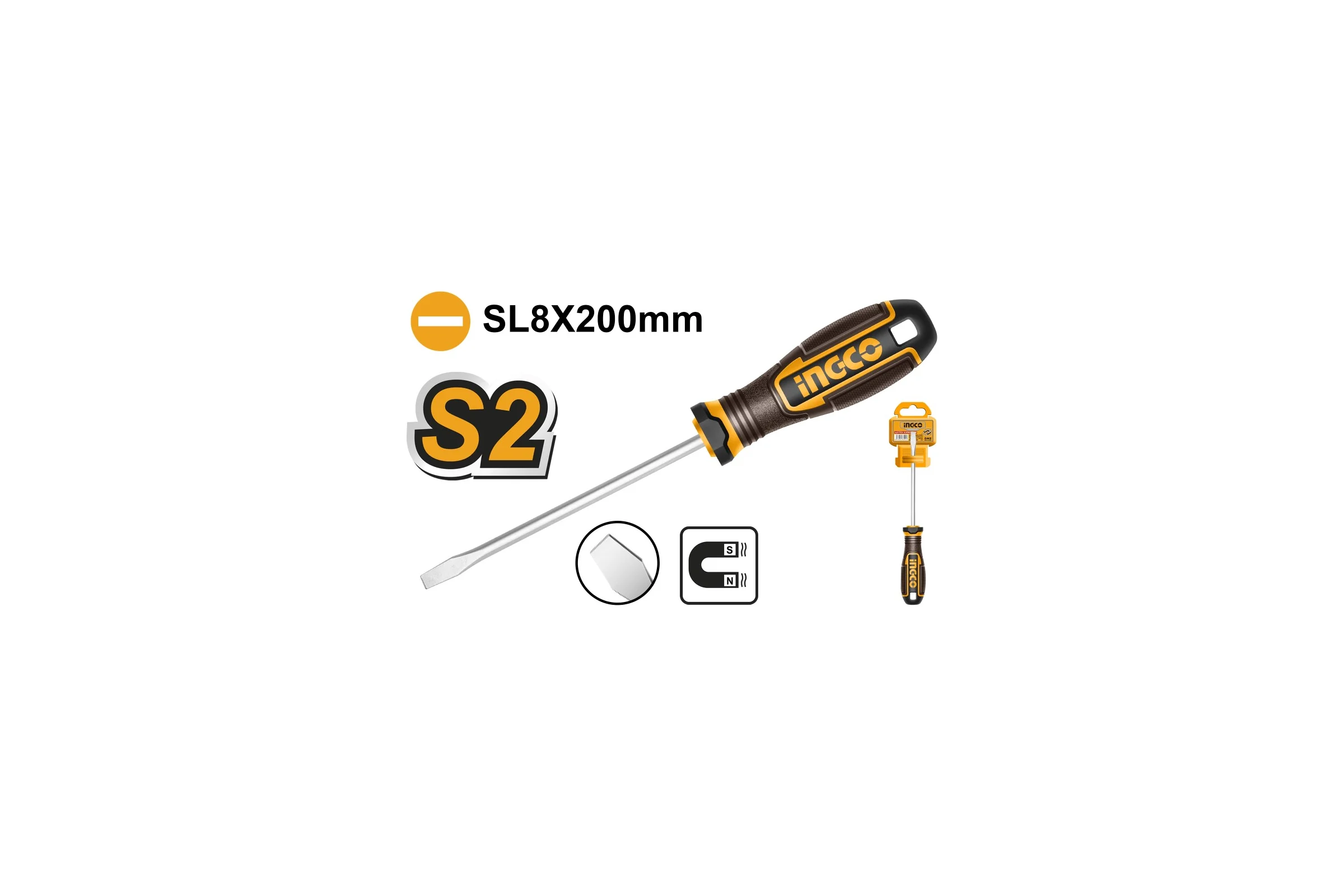Плоская отвертка INGCO SL8, 200мм HSDSL8200