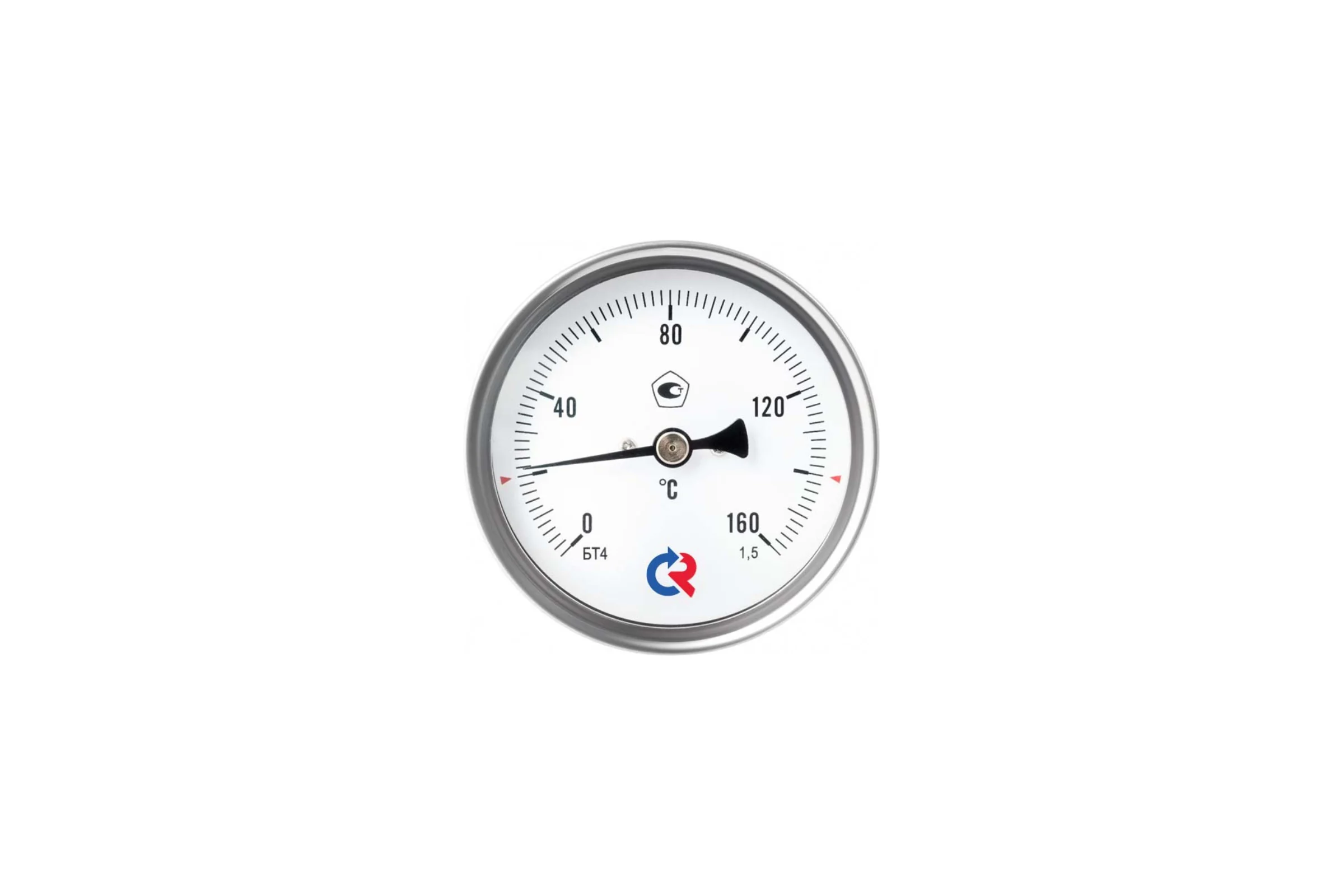 Осевой термометр РОСМА  БТ-41.211 (-40-60°C) ДК80, длина погружной части 46мм, резьба G1/2, класс точности 1.5, с защитной латунной гильзой D070-02187