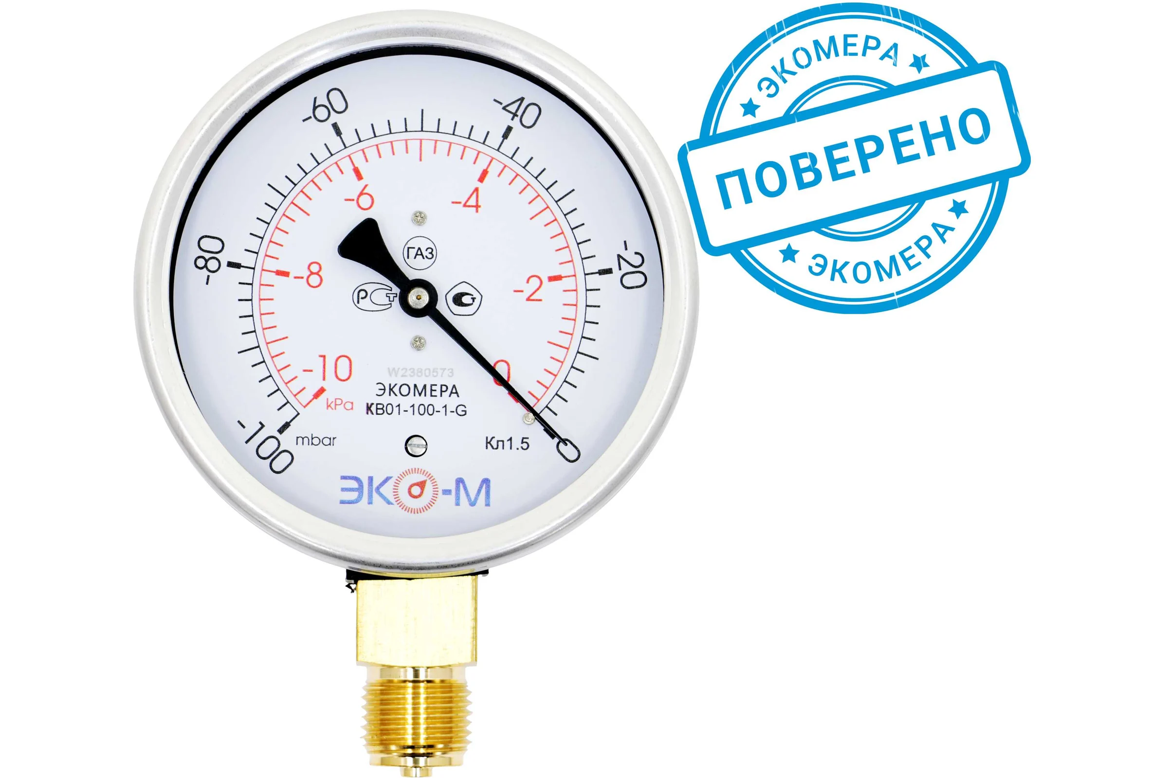 Манометр ЭКО-М Экомера КВ-100 мм, -10...0 кПа, G1/2 КВ-100-G-(-10...0)кПа