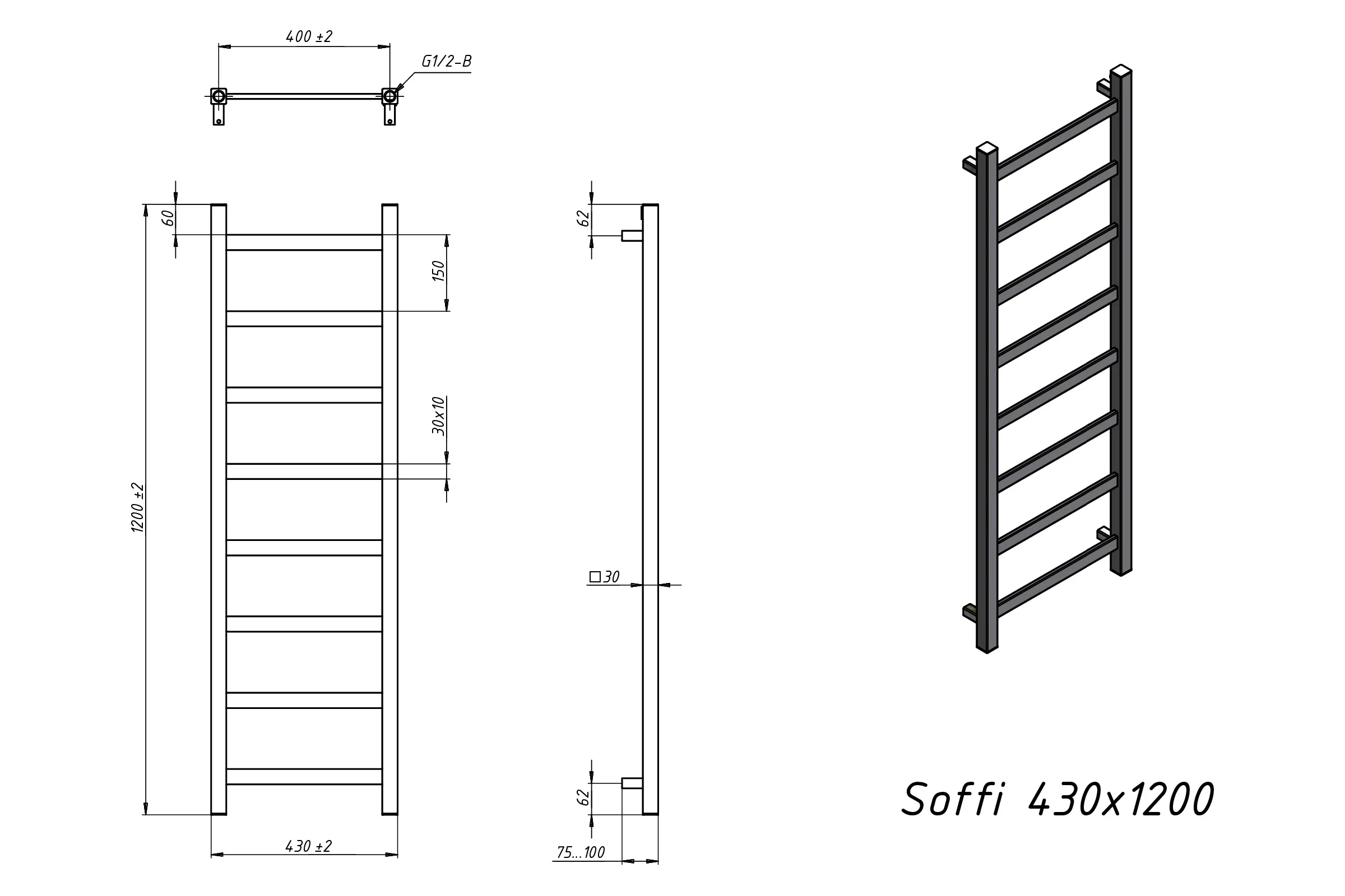 Полотенцесушитель водяной Grota Soffi 430x1200 хром глянцевый Soffi 430x1200 NP