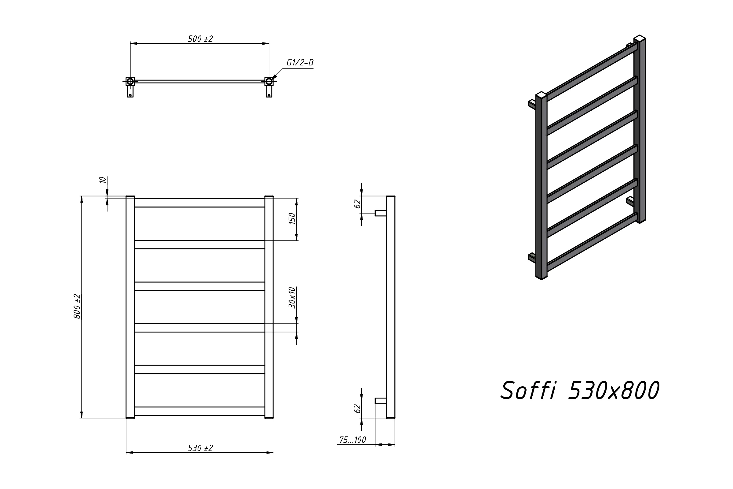 Полотенцесушитель водяной Grota Soffi 530x800 черный Soffi 530x800 N RAL9005