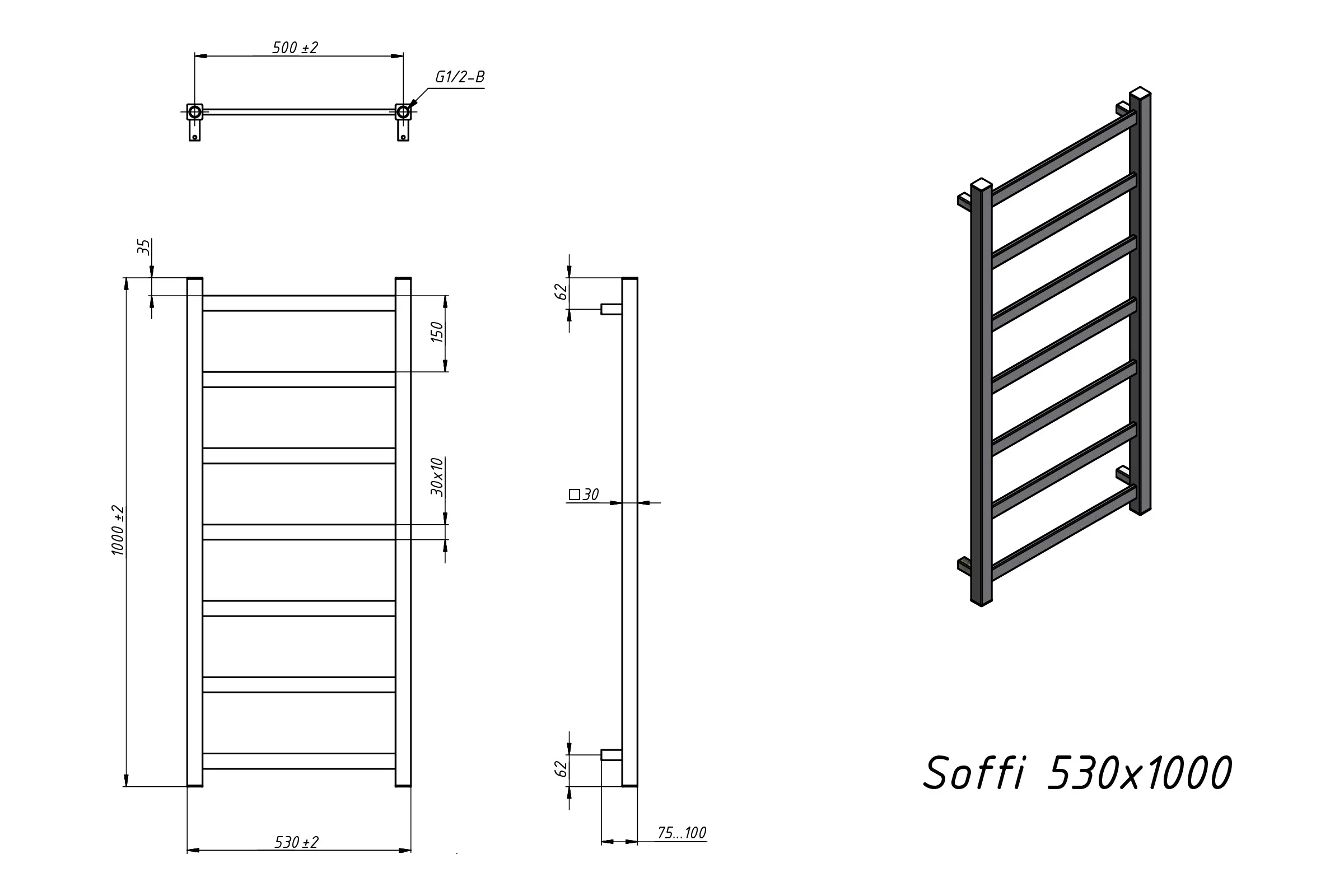 Полотенцесушитель электрический Grota Soffi 530x1000 хром глянцевый Soffi 530x1000 NP EL