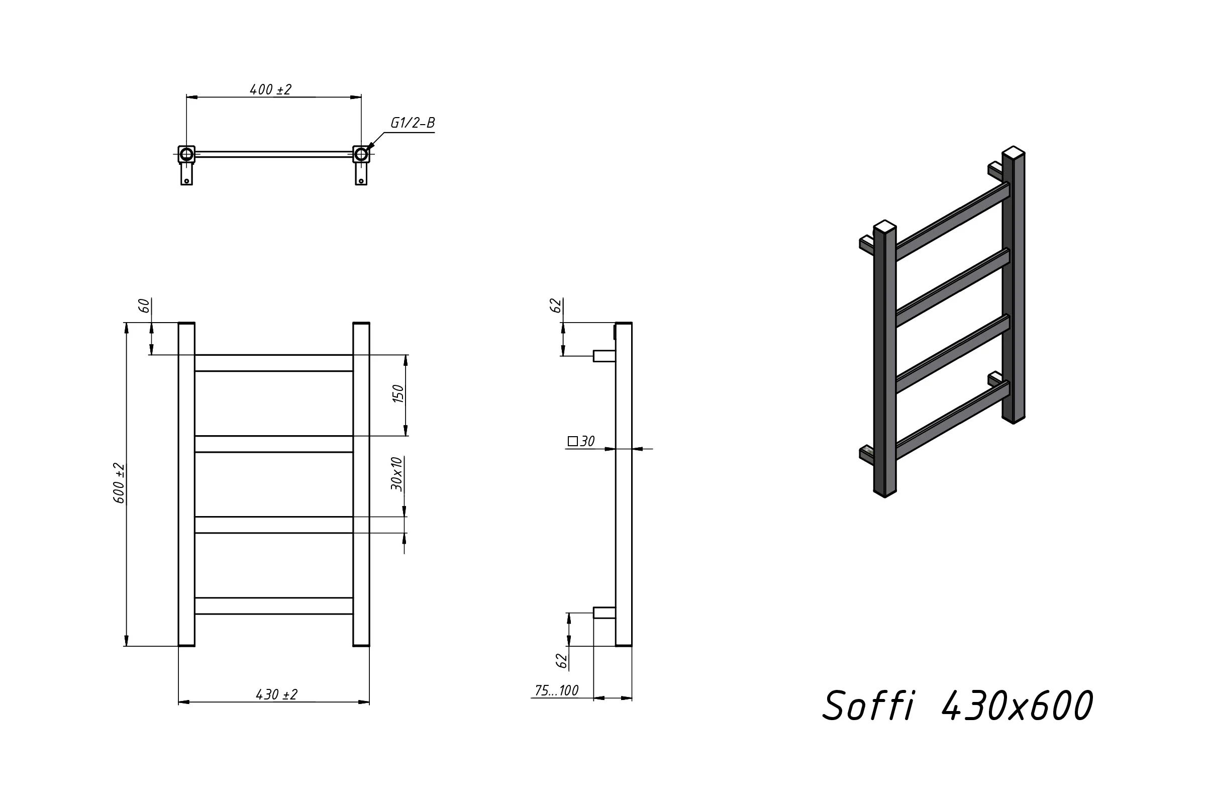 Полотенцесушитель электрический Grota Soffi 430x600 хром глянцевый Soffi 430x600 NP EL