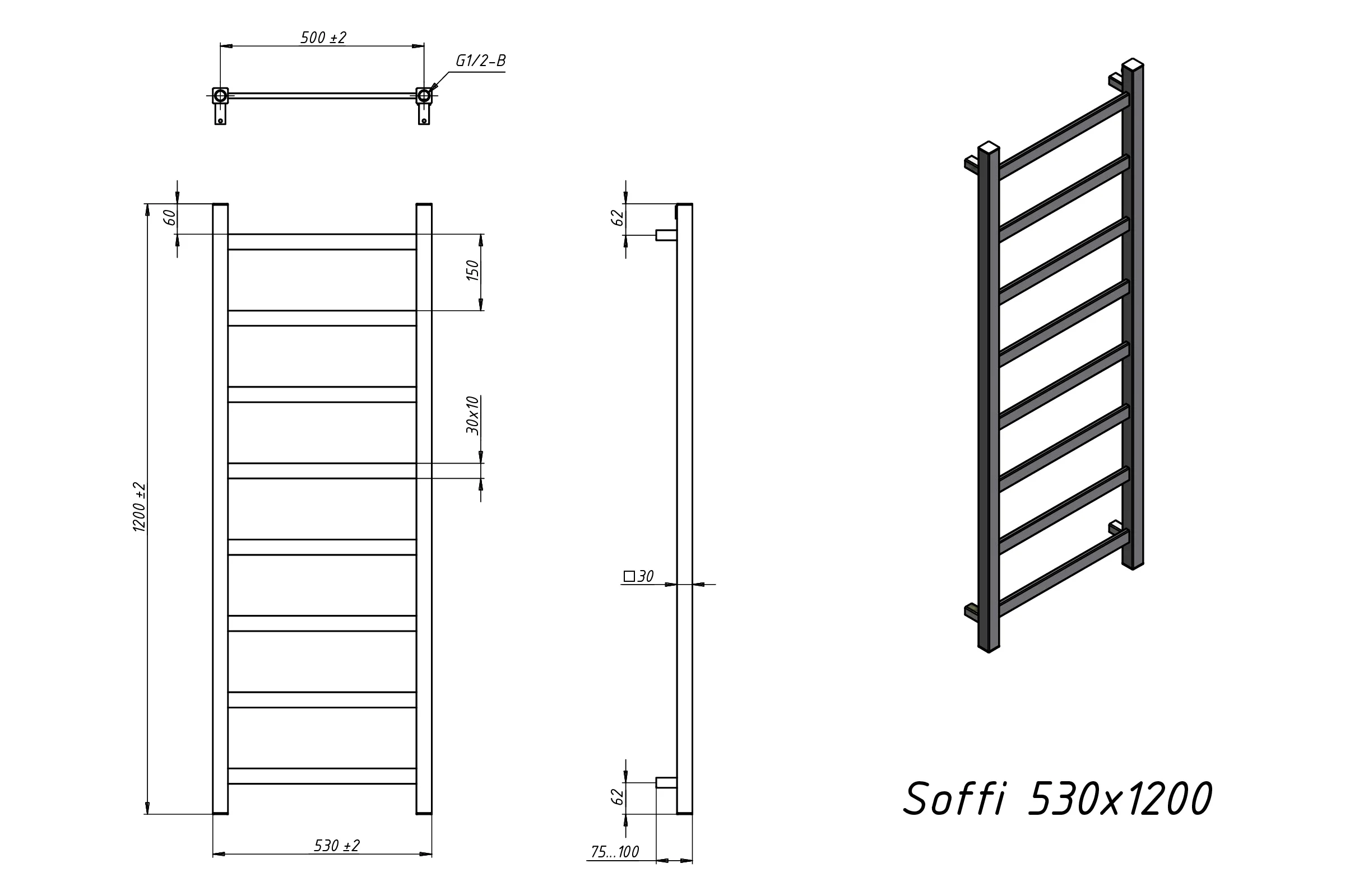 Полотенцесушитель электрический Grota Soffi 530x1200 хром глянцевый Soffi 530x1200 NP EL