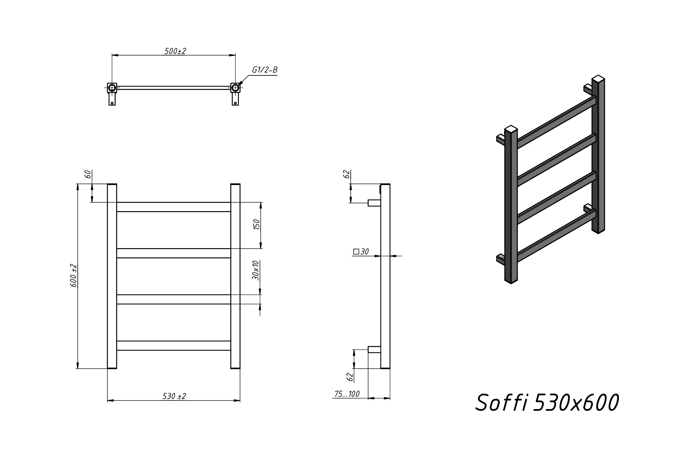 Полотенцесушитель электрический Grota Soffi 530x600 хром глянцевый Soffi 530x600 NP EL