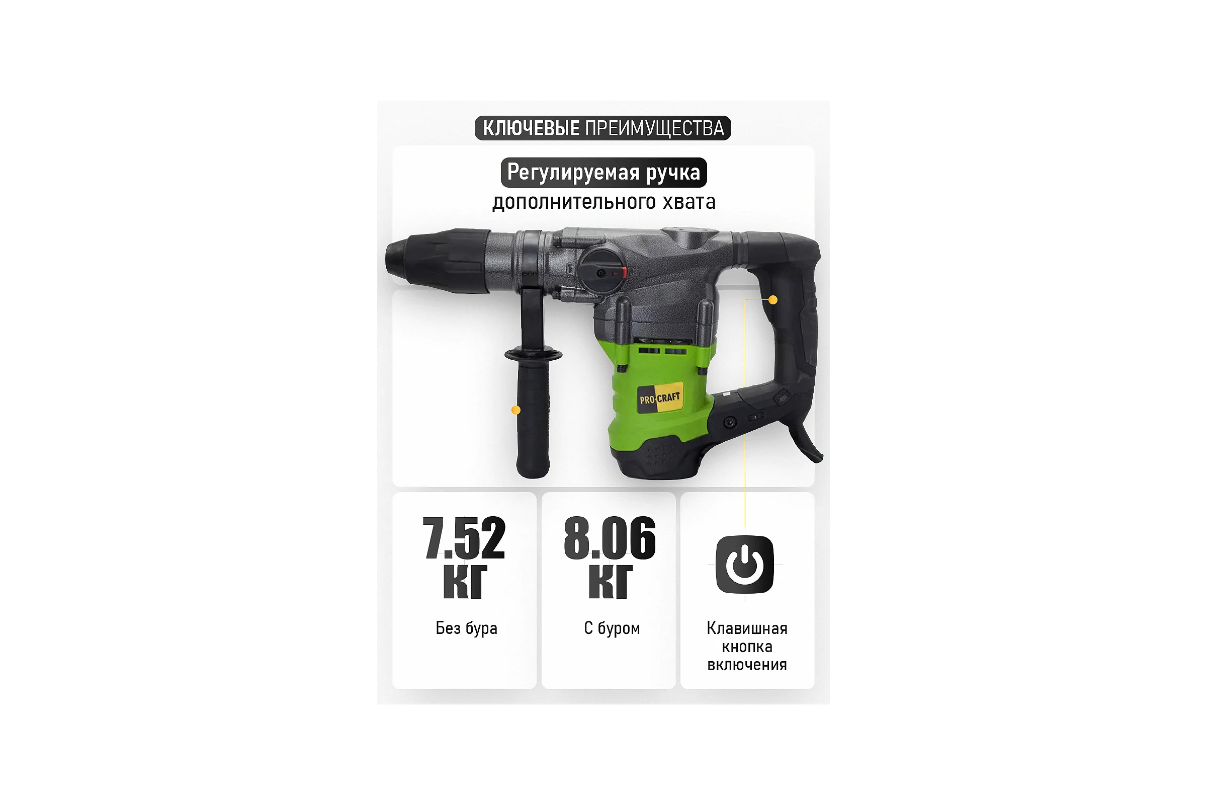 Перфоратор PROCRAFT 1600 Вт, 9,0 Дж, 0-3850 уд/мин, SDS MAX BH2350MAX