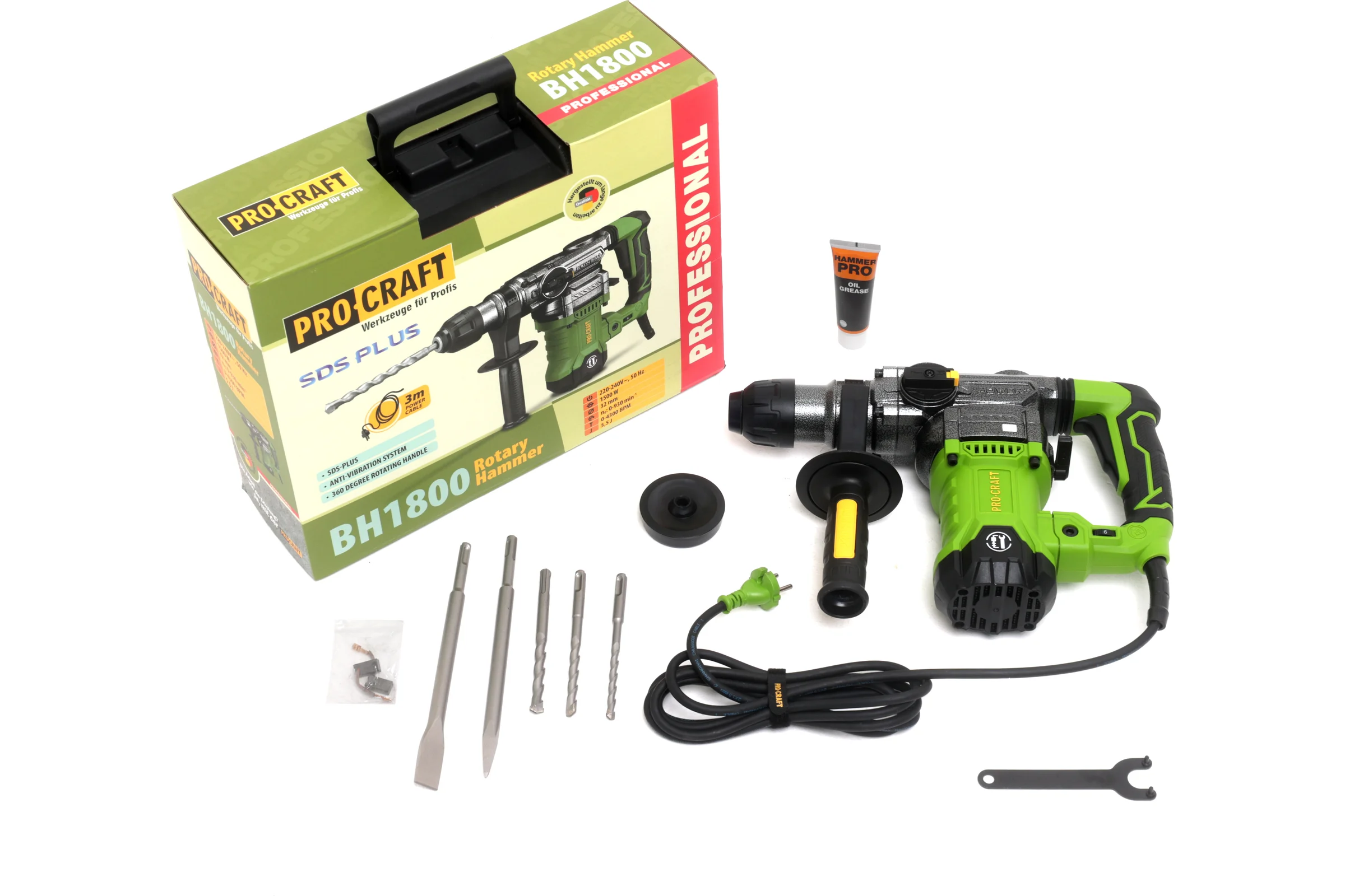 Перфоратор PROCRAFT 1500 Вт, 5,5 Дж, 0-4300 уд/мин, SDS+ BH1800