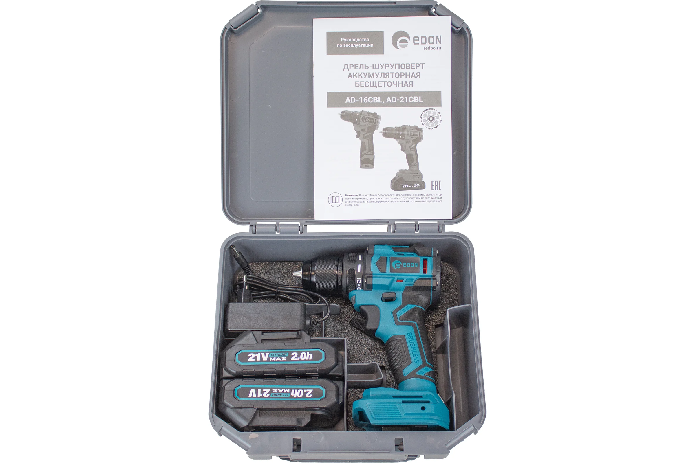 Аккумуляторная дрель бесщеточная EDON AD-21CBL 28013