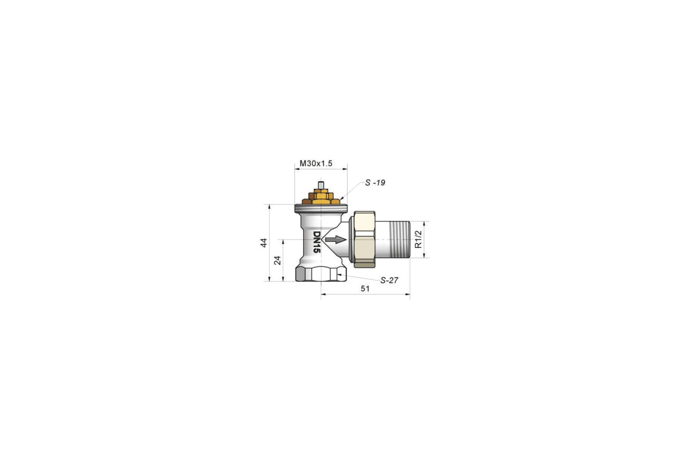 Термостатический угловой клапан SCHLOSSER DN15, 1/2xGW 1/2 601200005
