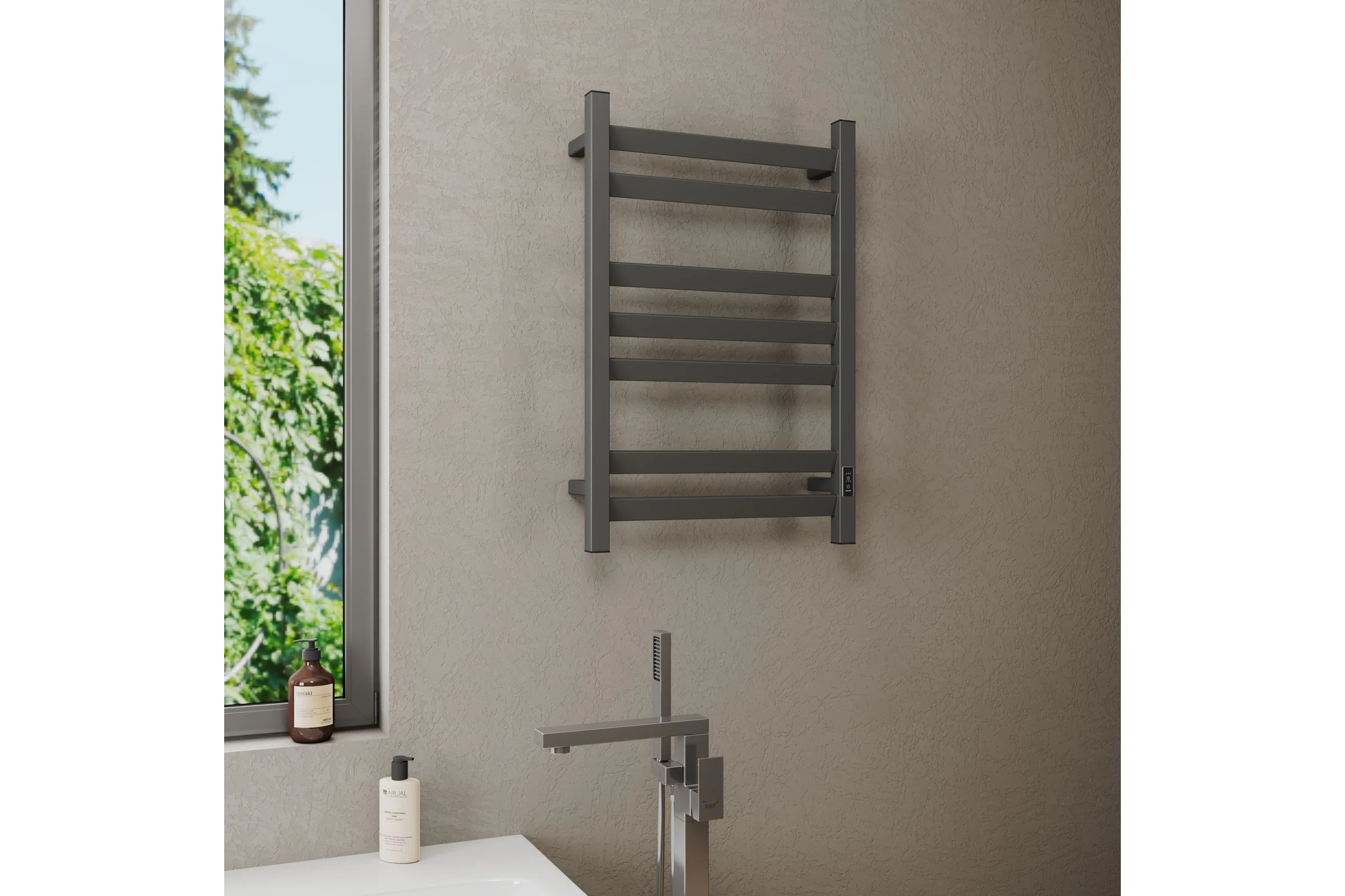 Полотенцесушитель электрический профильный Bauedge BAU Hotel Veer Gun Grey 50x80, 7 планок, универсальный, темно-серый металлик DB-0121