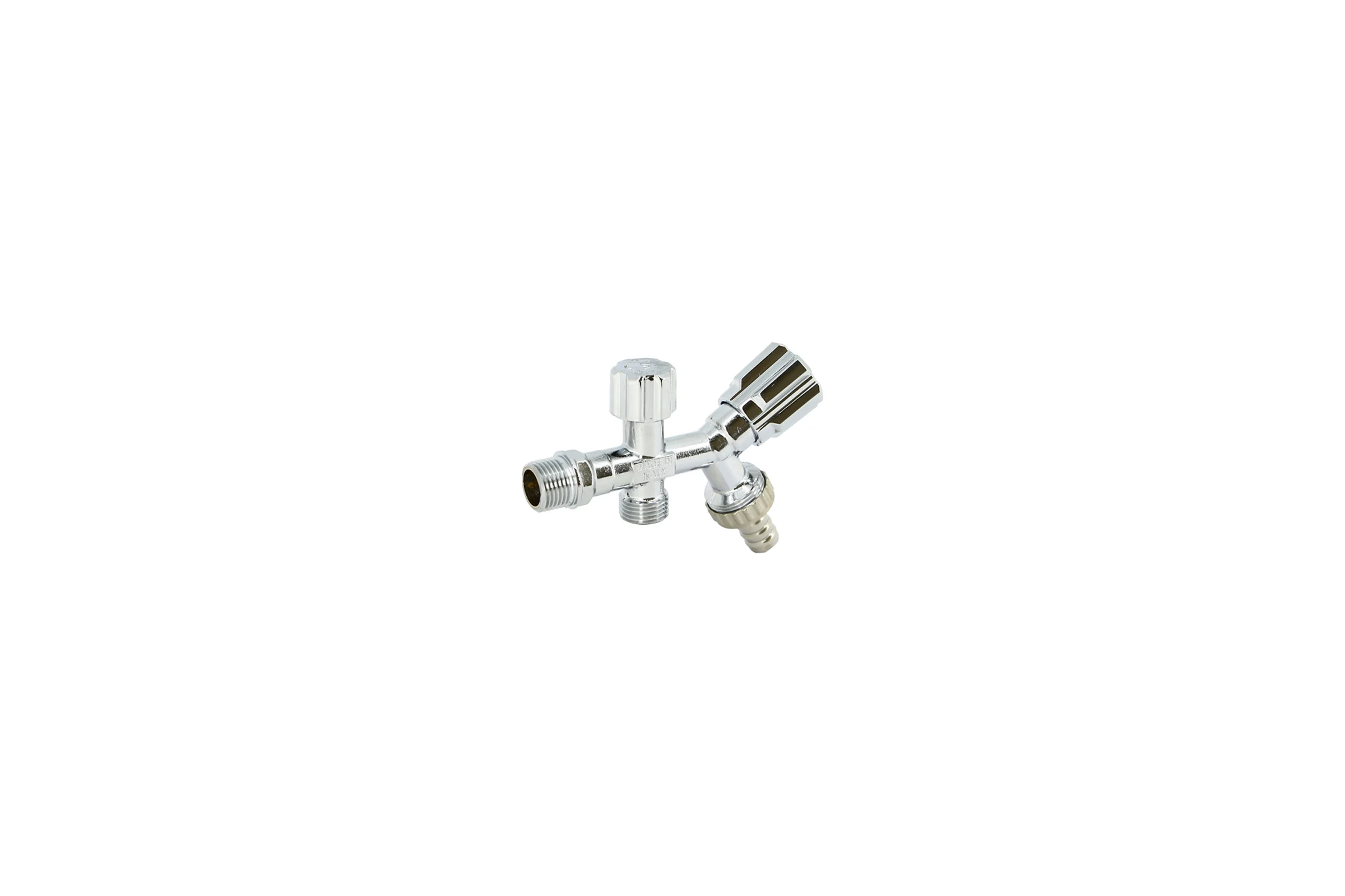 Двойной вентиль Uni-Fitt Н 1/2" х 1/2" х 3/4" для подключения бачков/смесителей, со штуцером, хром 188A2900