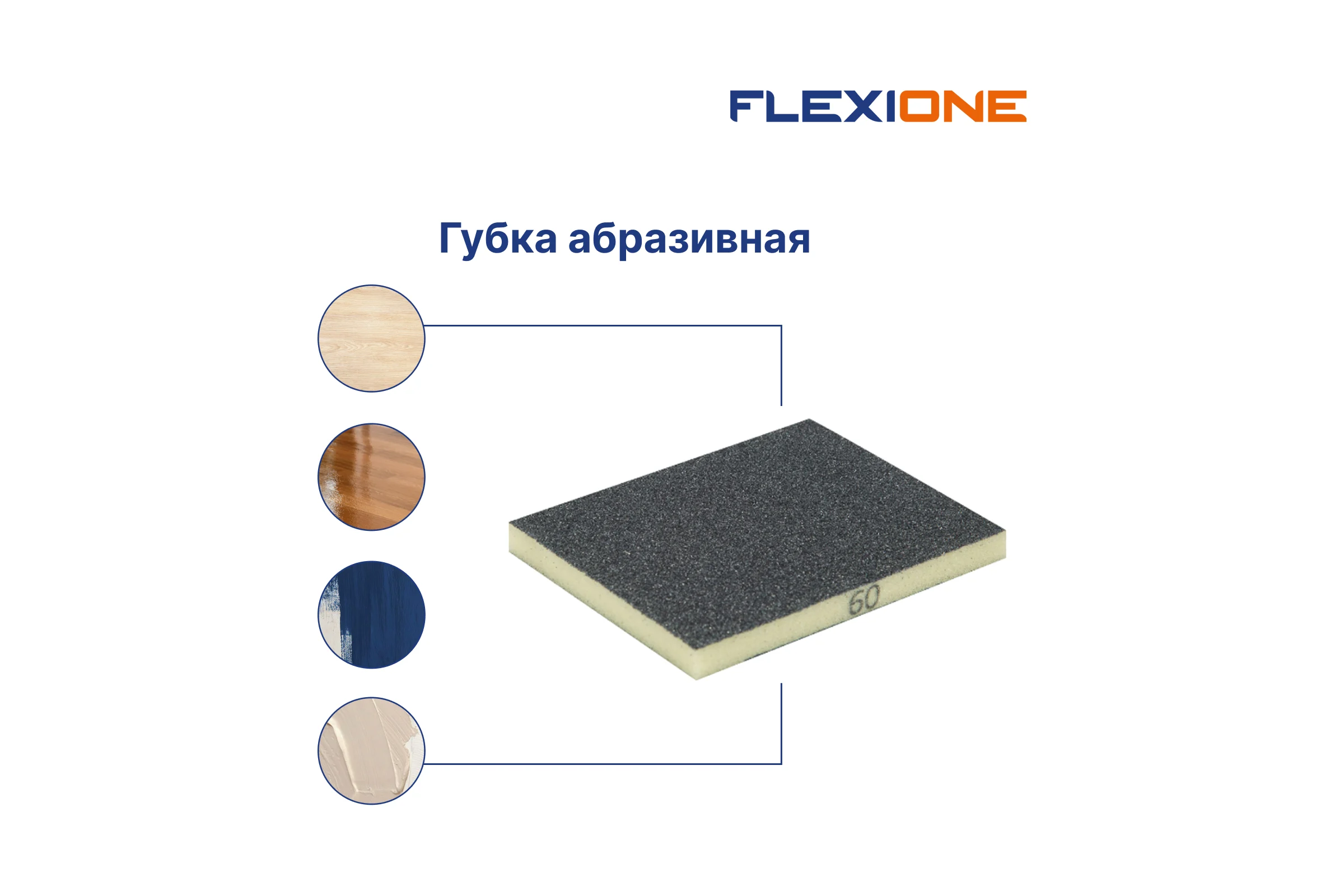 Губка абразивная двухсторонняя (123x98x12.5 мм; Р60) Flexione 90000044