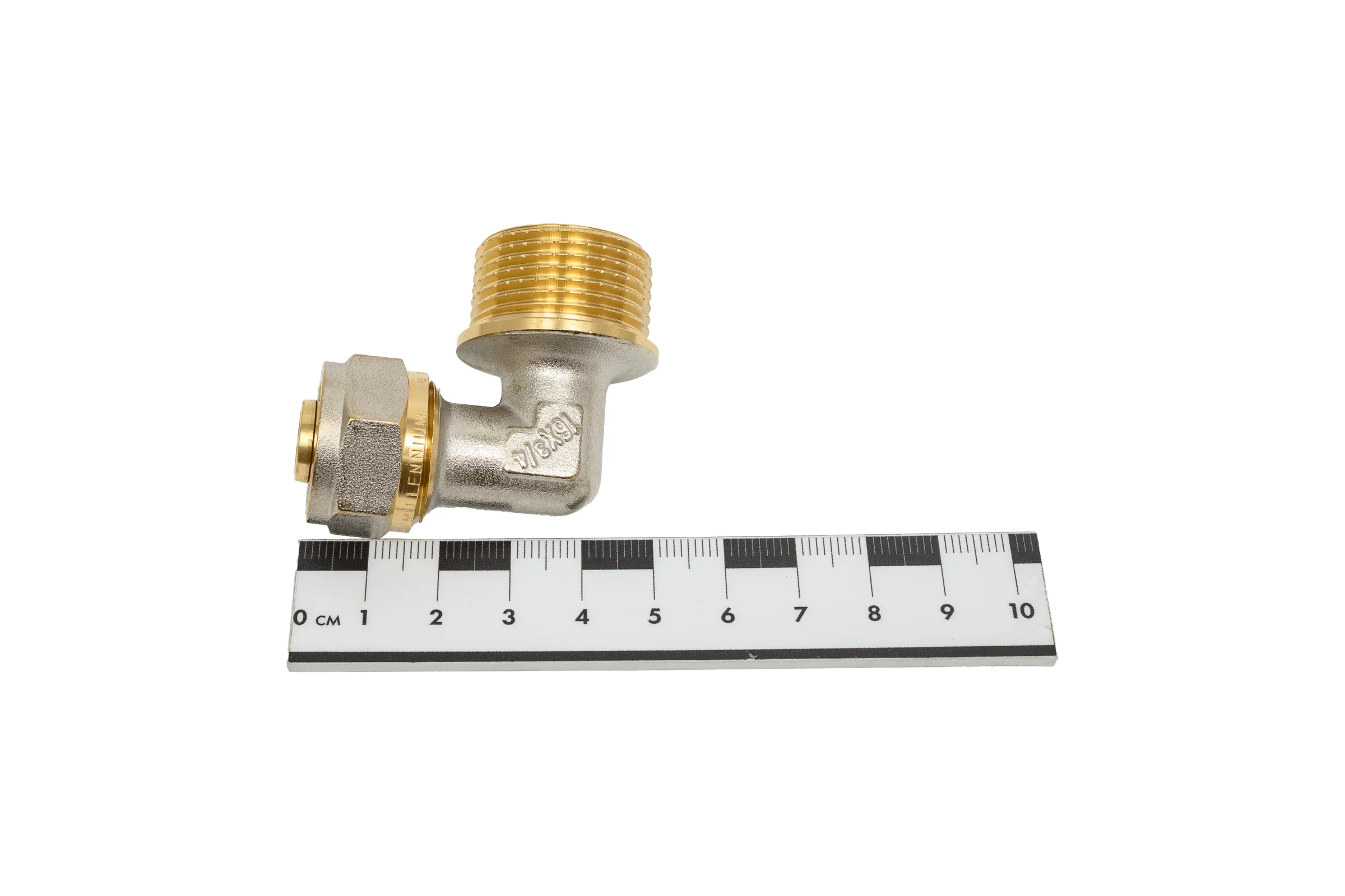Угольник Millennium 90 обжимной для металлопластиковых труб 16x3/4" с наружной резьбой MUM3416
