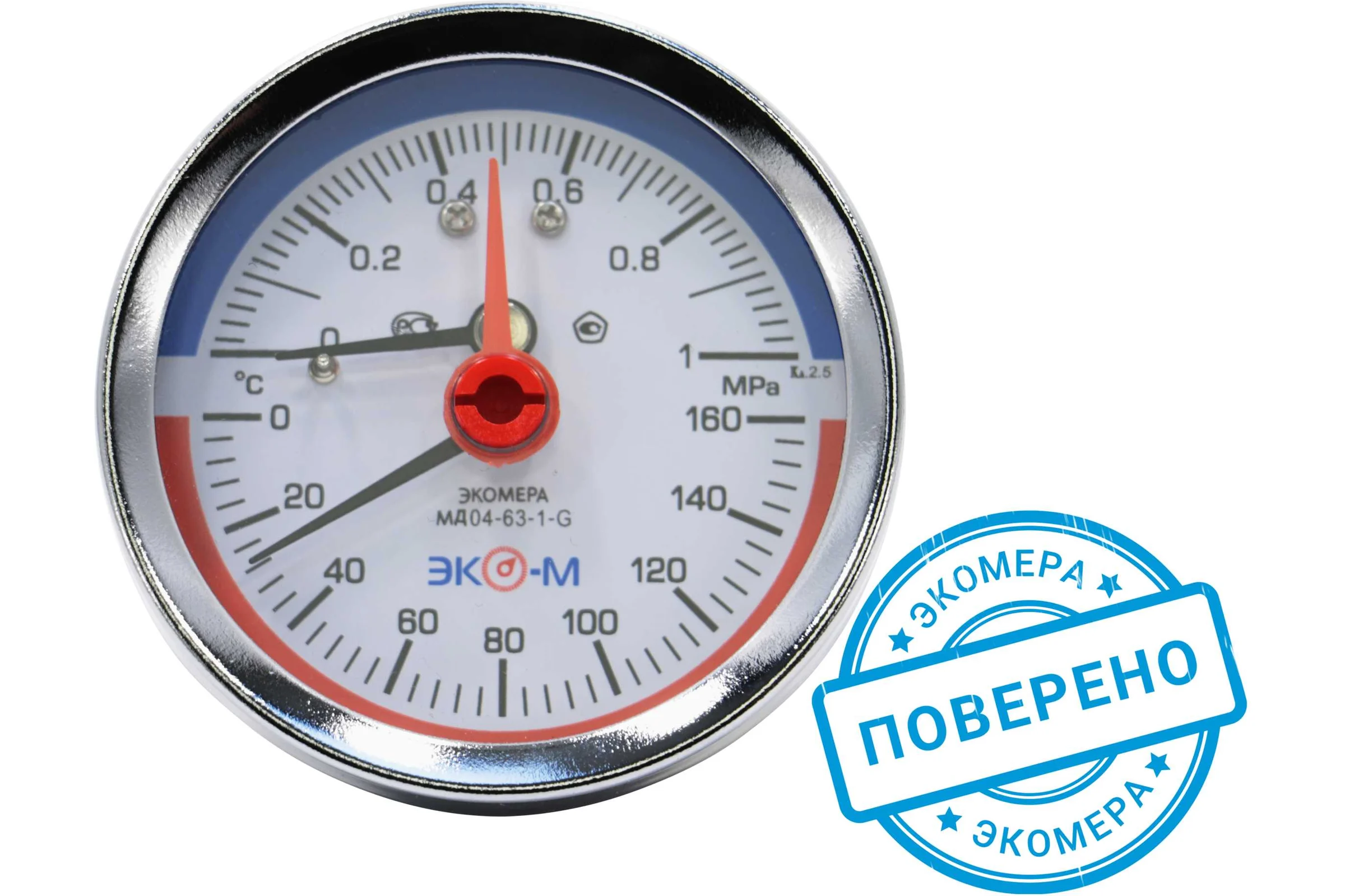 Термоманометр ЭКО-М Экомера G1/4 с переходником на G1/2 Осевой МД04-63-G-1МПа-160-ОИ