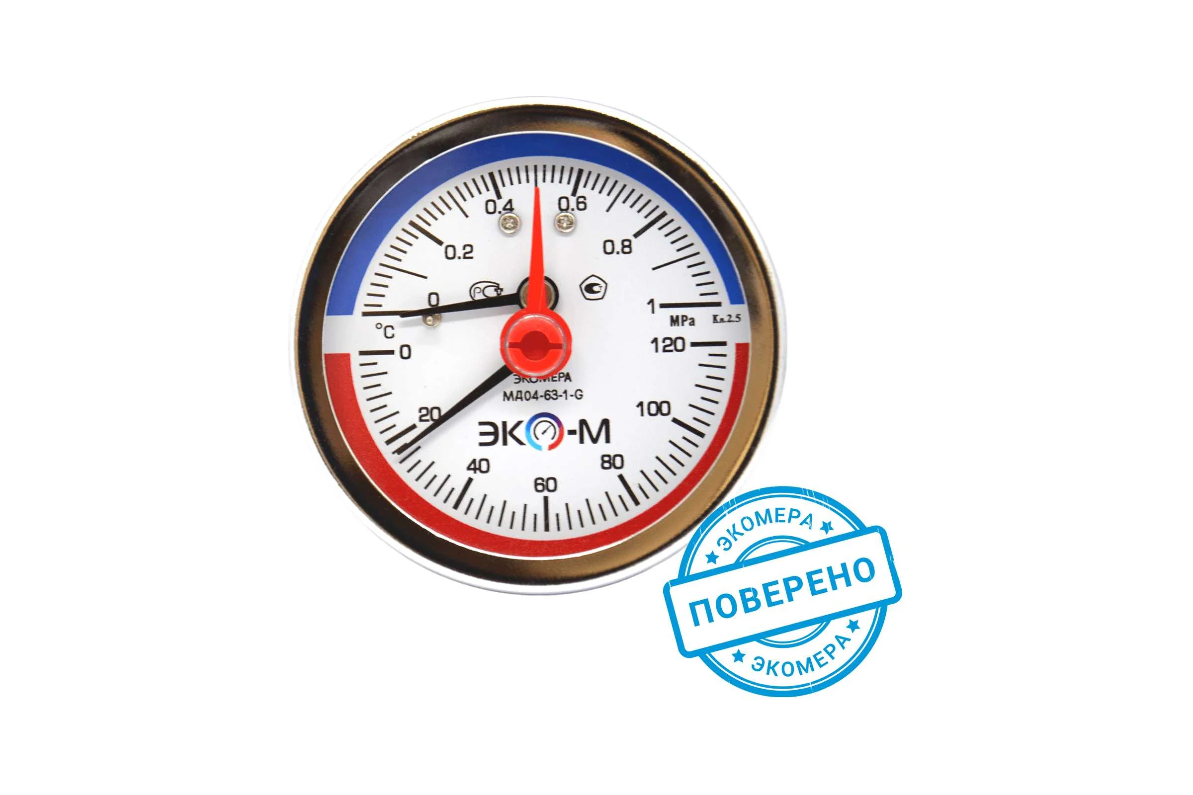 Термоманометр ЭКО-М Экомера с переходником на G1/2 осевой МД04-63-G-1МПа-120-ОИ