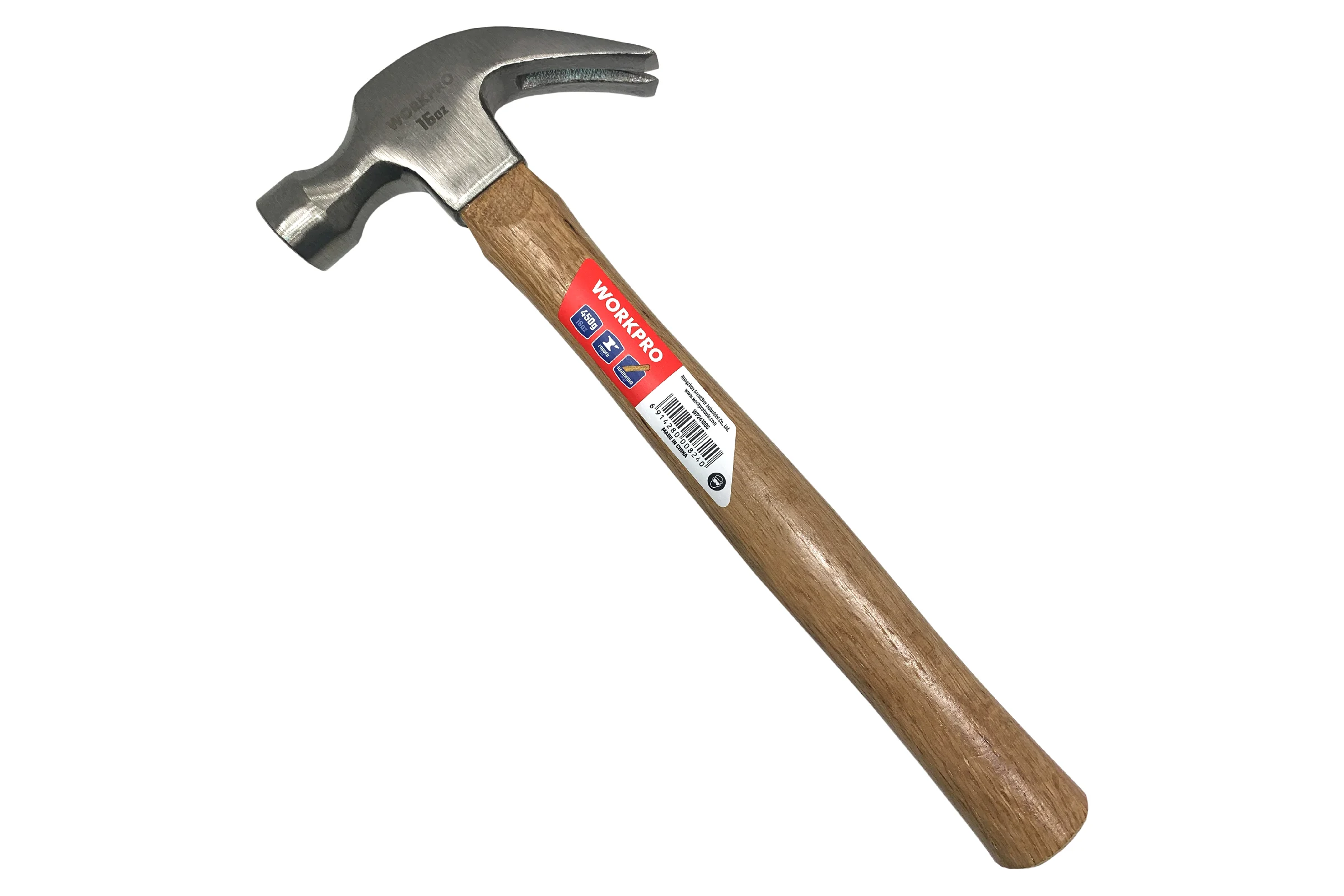 Молоток столярный с деревянной рукояткой WORKPRO 450гр WP241006