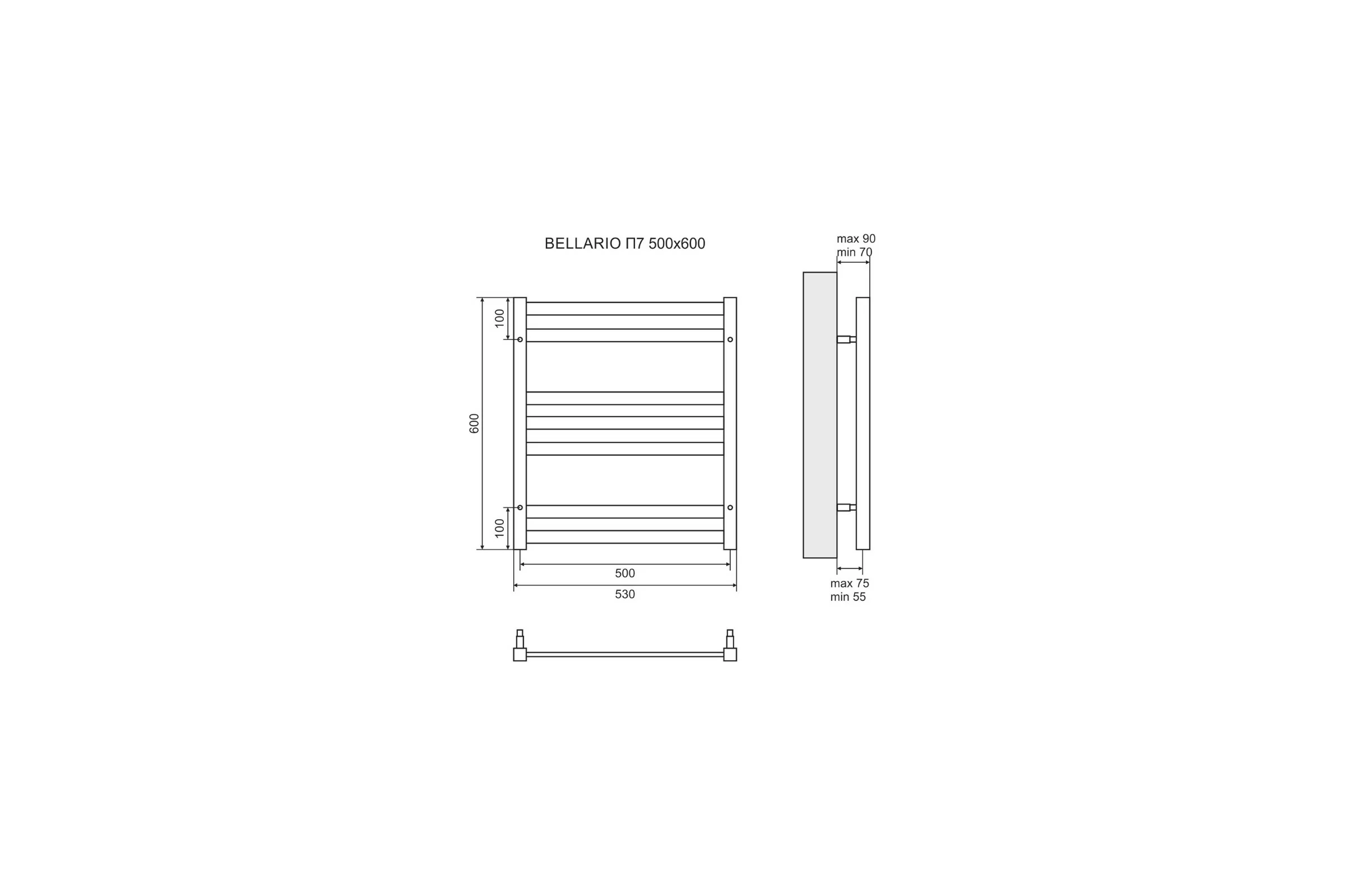 Водяной полотенцесушитель Lemark Bellario П7 500x600 черный LM68607BL