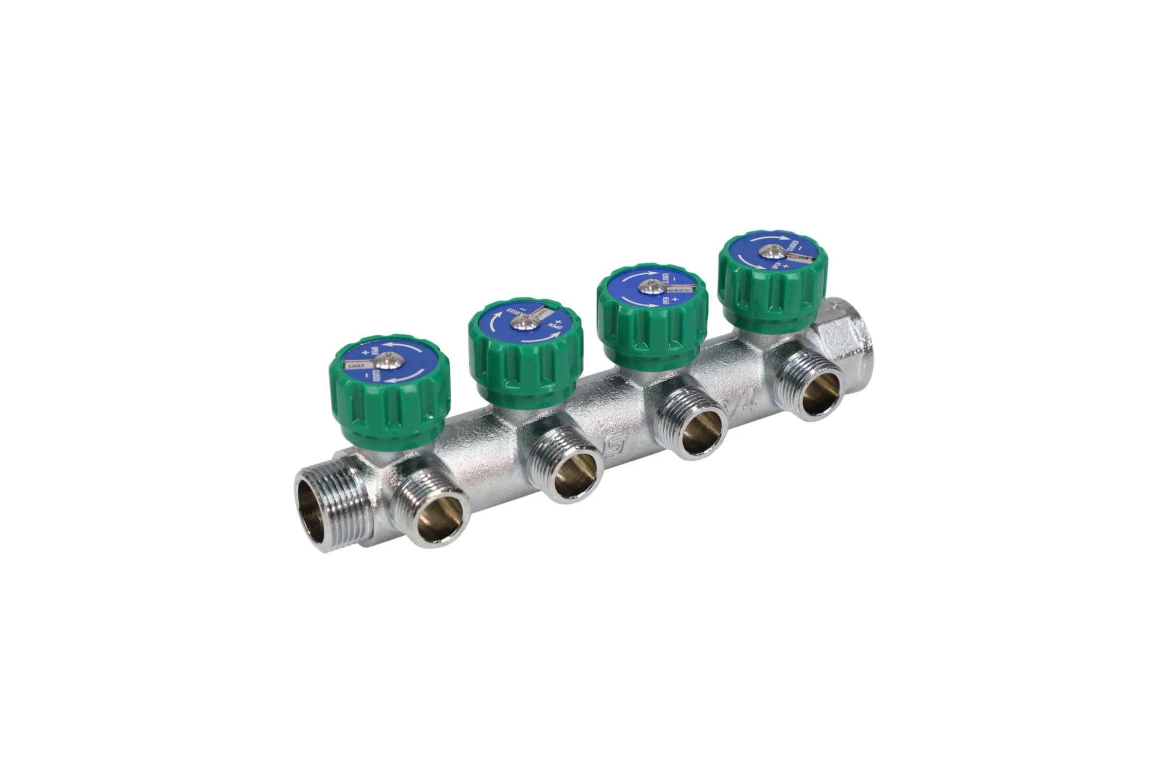 Коллектор лат клап рег SantechSystems 3/4", 4 выхода под плоское уплотнение 1/2" н/р, межосевое расстояние между выходами 45мм 129-8674