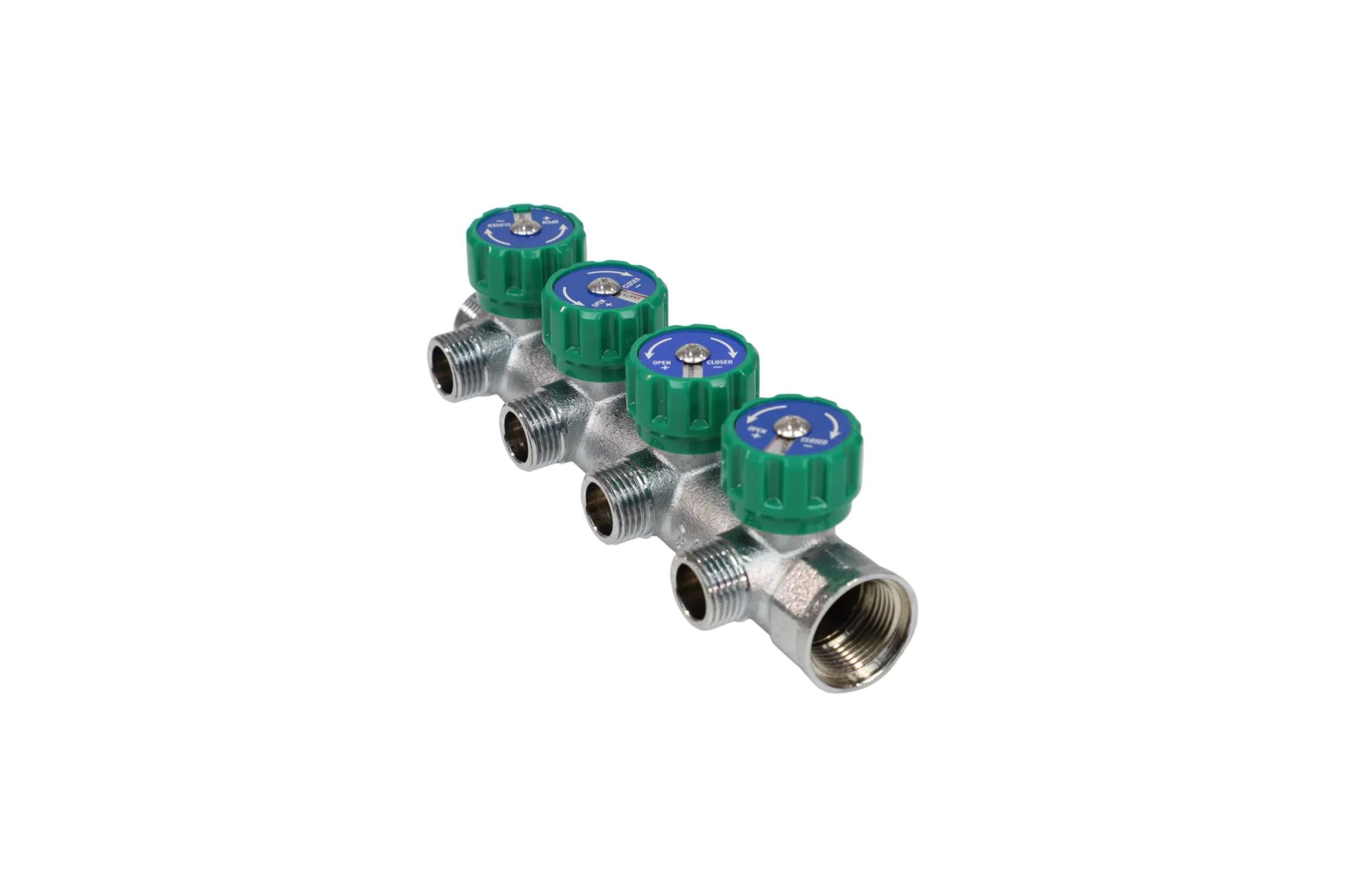 Коллектор лат клап рег SantechSystems 3/4", 4 выхода под плоское уплотнение 1/2" н/р, межосевое расстояние между выходами 45мм 129-8674