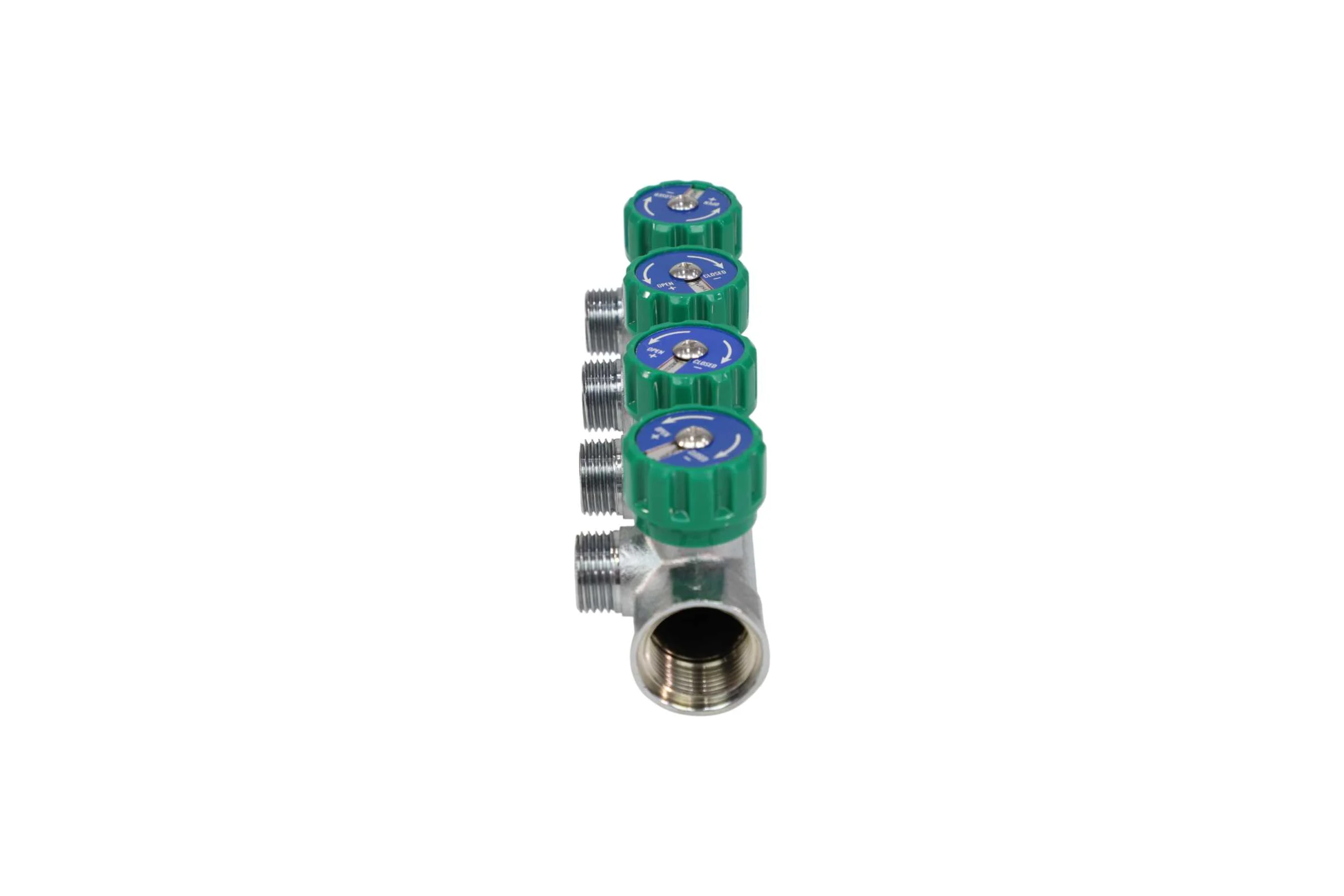 Коллектор лат клап рег SantechSystems 3/4", 4 выхода под плоское уплотнение 1/2" н/р, межосевое расстояние между выходами 45мм 129-8674