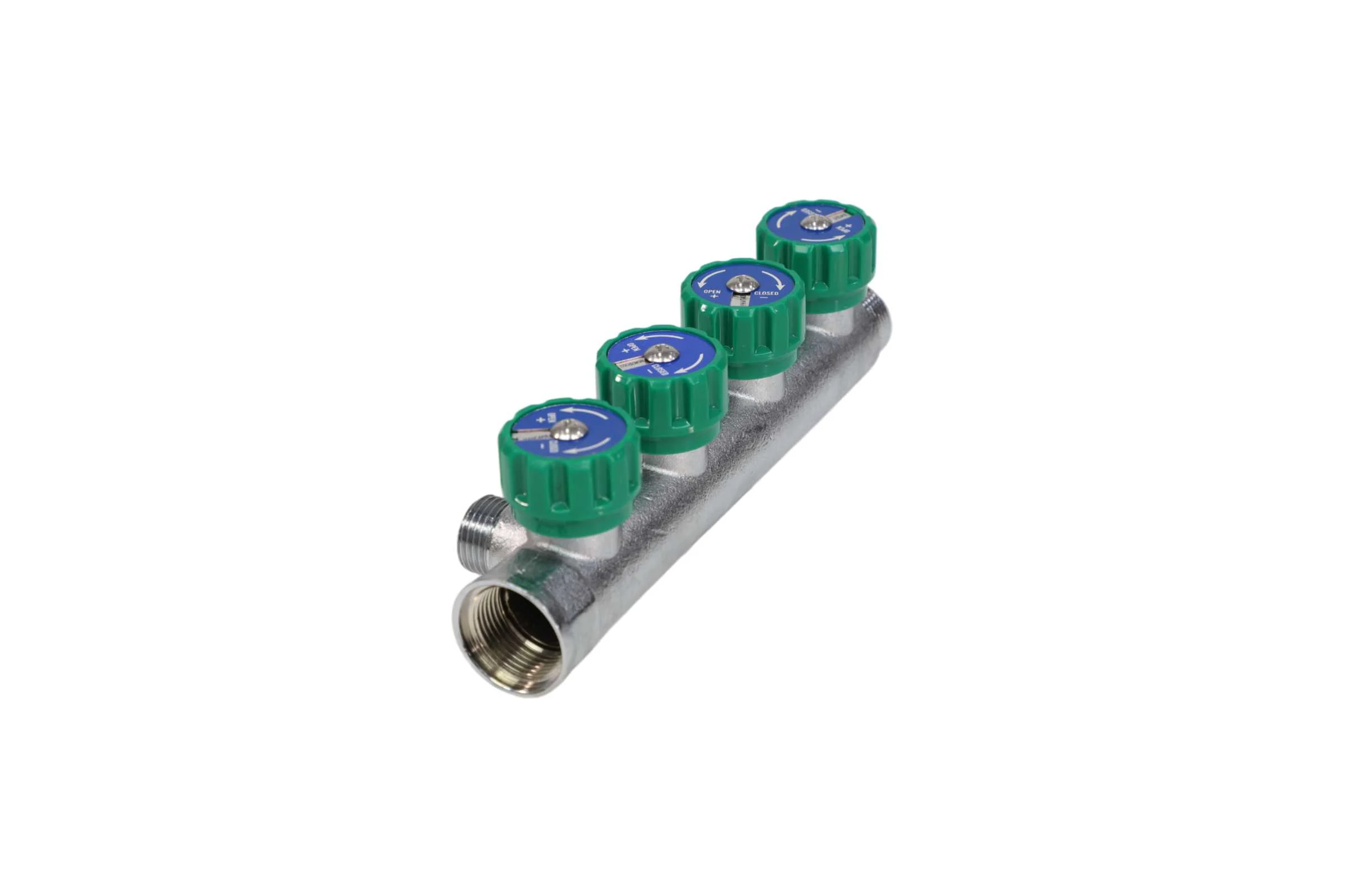 Коллектор лат клап рег SantechSystems 3/4", 4 выхода под плоское уплотнение 1/2" н/р, межосевое расстояние между выходами 45мм 129-8674