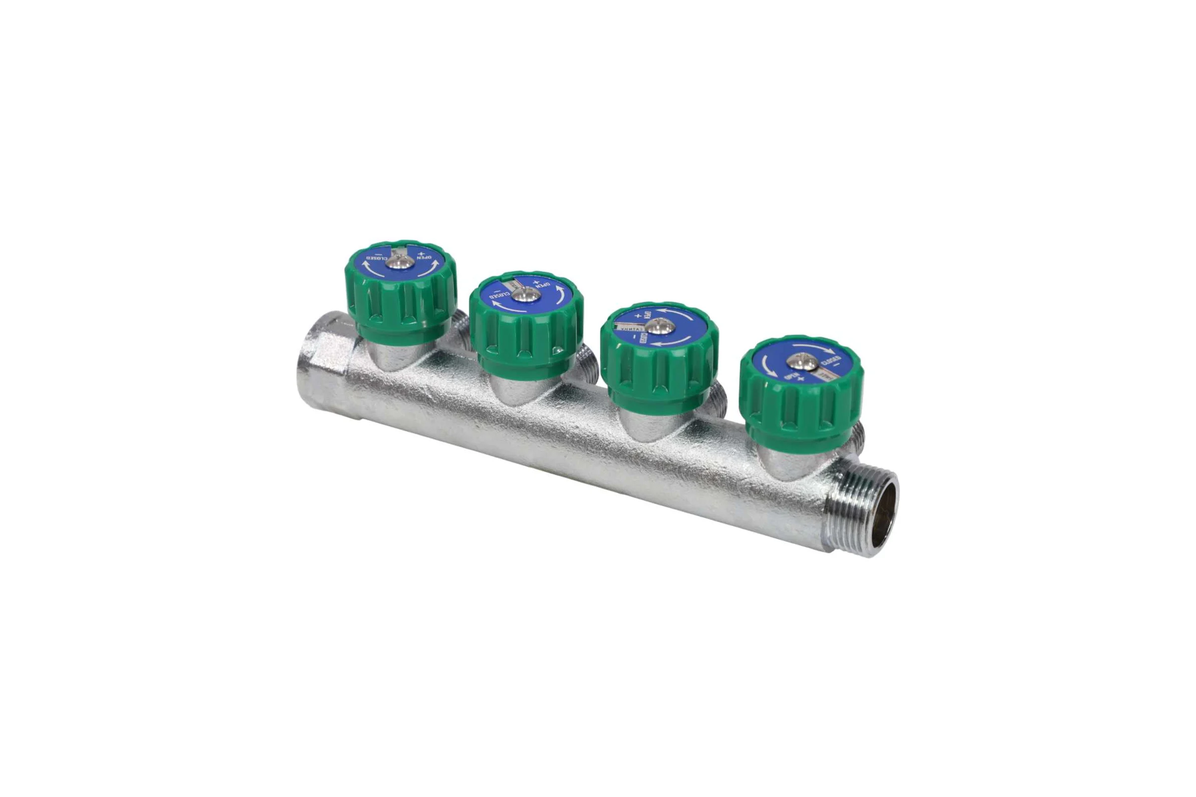 Коллектор лат клап рег SantechSystems 3/4", 4 выхода под плоское уплотнение 1/2" н/р, межосевое расстояние между выходами 45мм 129-8674