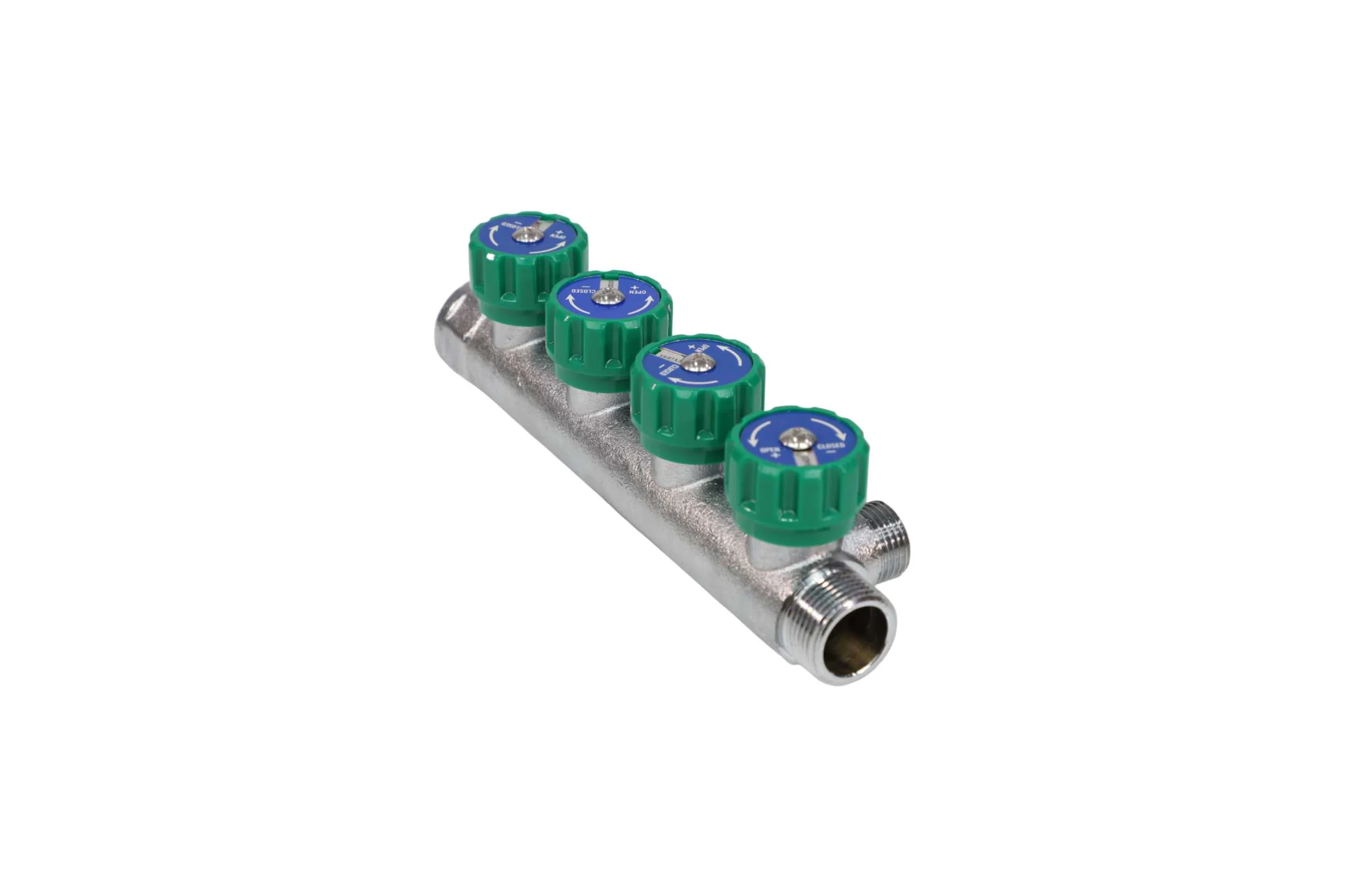 Коллектор лат клап рег SantechSystems 3/4", 4 выхода под плоское уплотнение 1/2" н/р, межосевое расстояние между выходами 45мм 129-8674