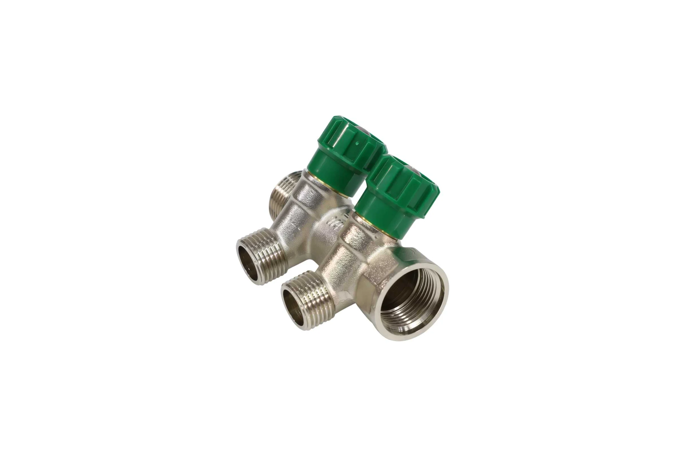 Коллектор с регулирующими клапанами SantechSystems 3/4", 2 выхода под плоское уплотнение 1/2" н/р, межосевое расстояние между выходами 36мм 129-9345