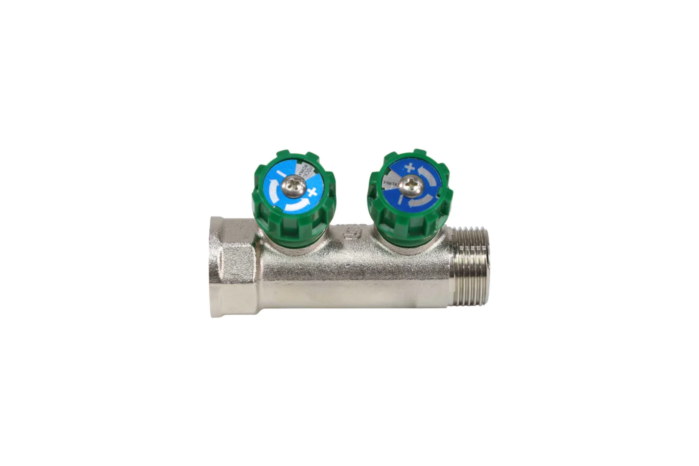 Коллектор с регулирующими клапанами SantechSystems 3/4", 2 выхода под плоское уплотнение 1/2" н/р, межосевое расстояние между выходами 36мм 129-9345