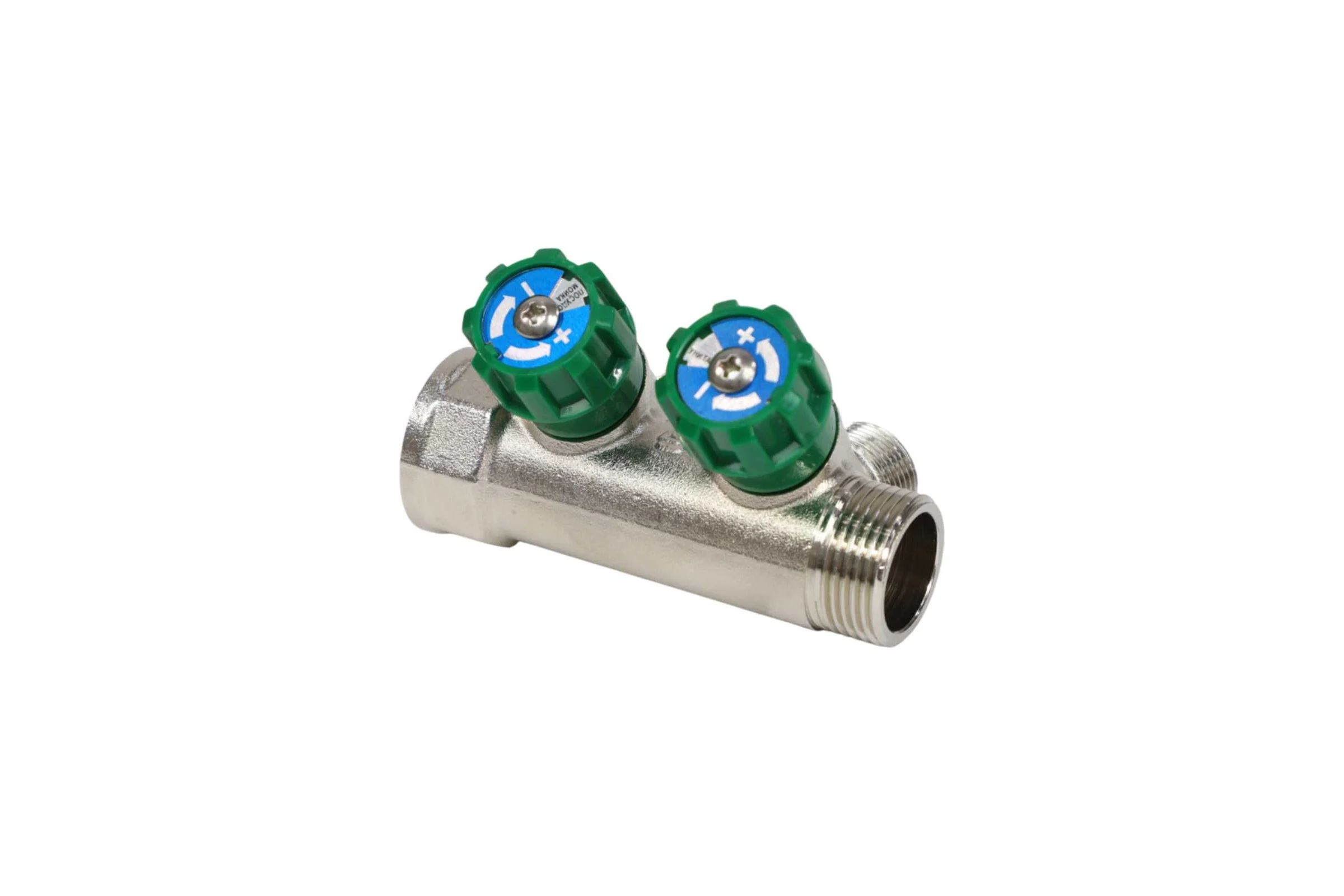 Коллектор с регулирующими клапанами SantechSystems 3/4", 2 выхода под плоское уплотнение 1/2" н/р, межосевое расстояние между выходами 36мм 129-9345