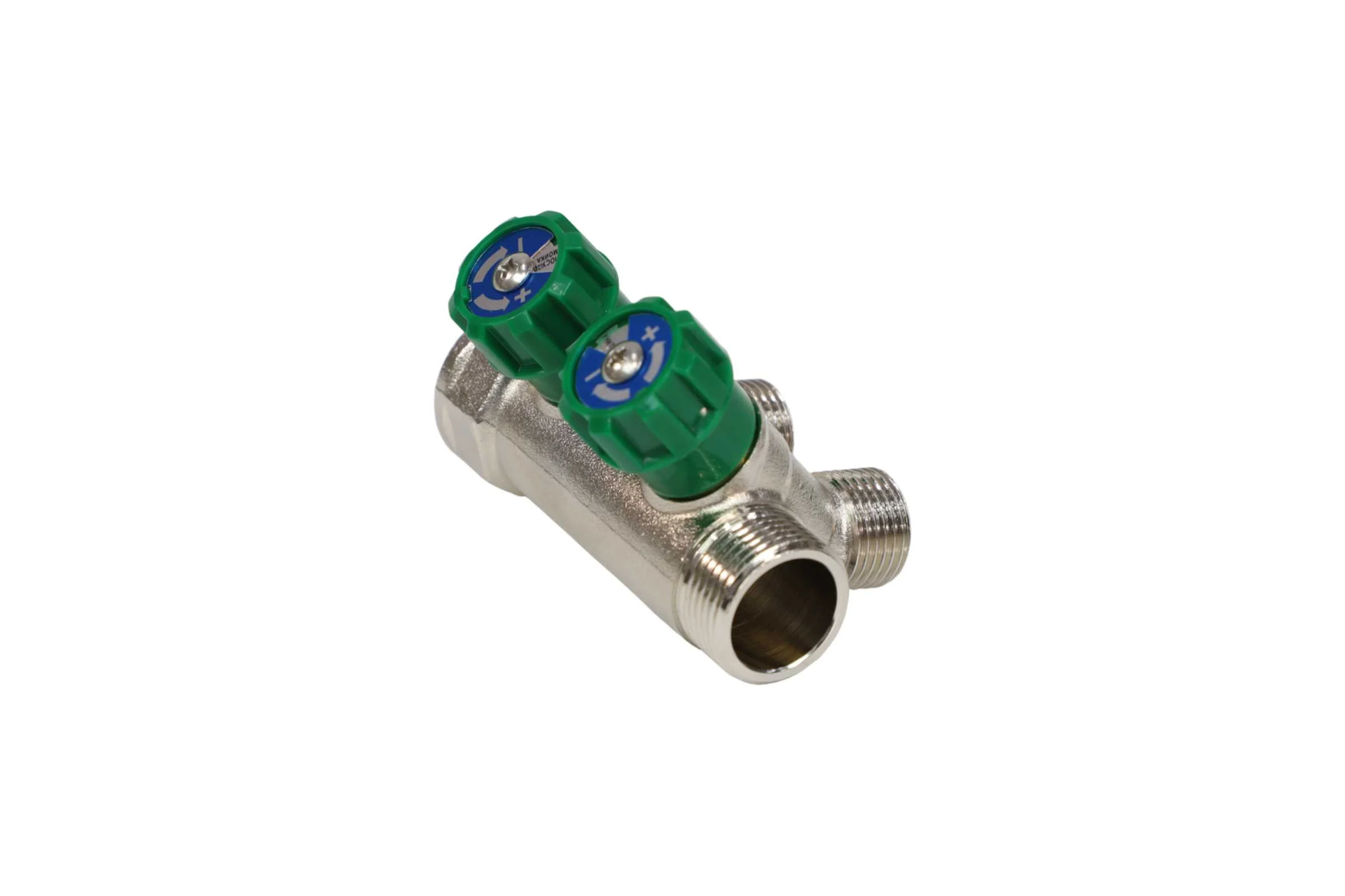 Коллектор с регулирующими клапанами SantechSystems 3/4", 2 выхода под плоское уплотнение 1/2" н/р, межосевое расстояние между выходами 36мм 129-9345