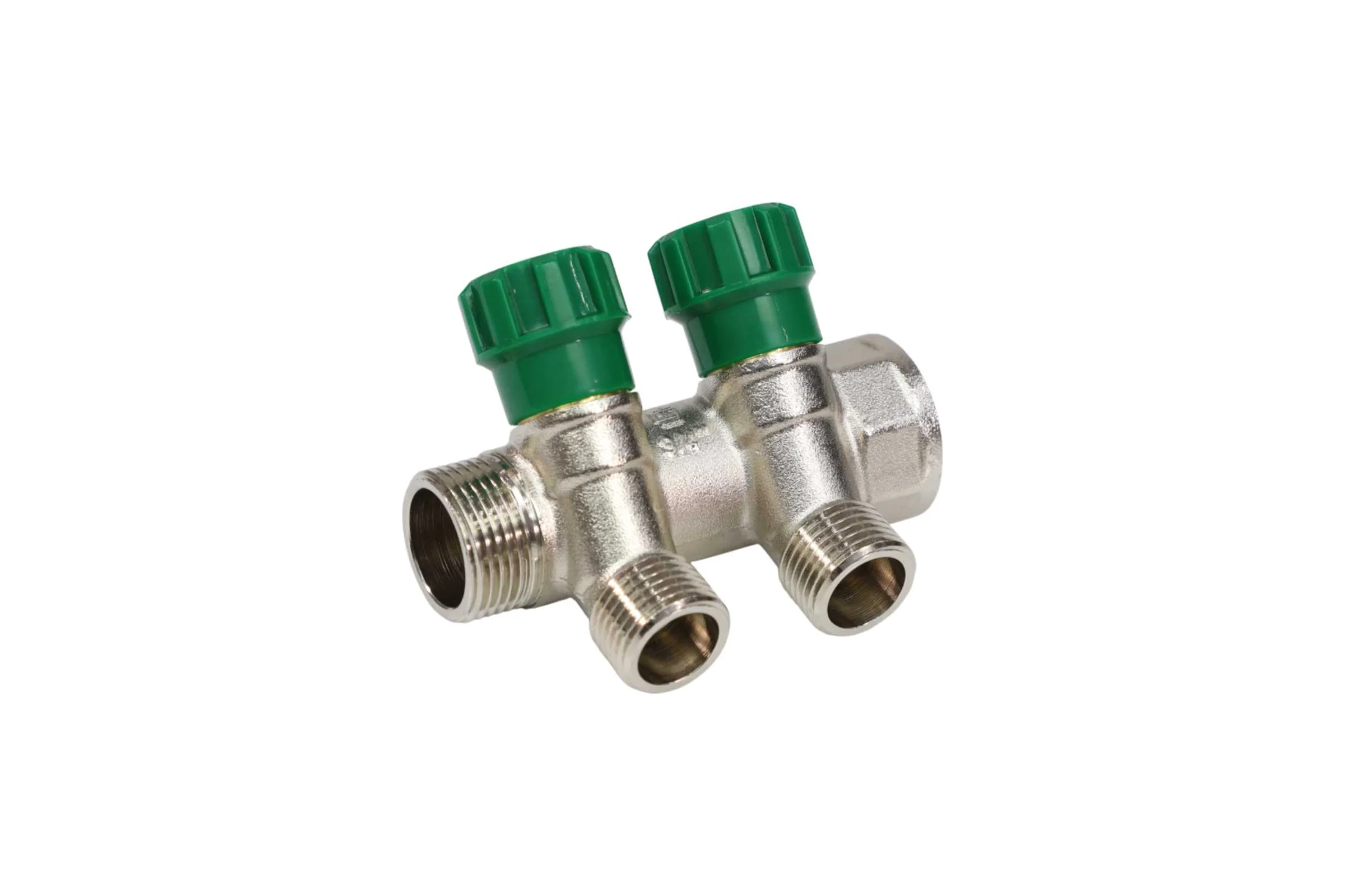 Коллектор с регулирующими клапанами SantechSystems 3/4", 2 выхода под плоское уплотнение 1/2" н/р, межосевое расстояние между выходами 36мм 129-9345