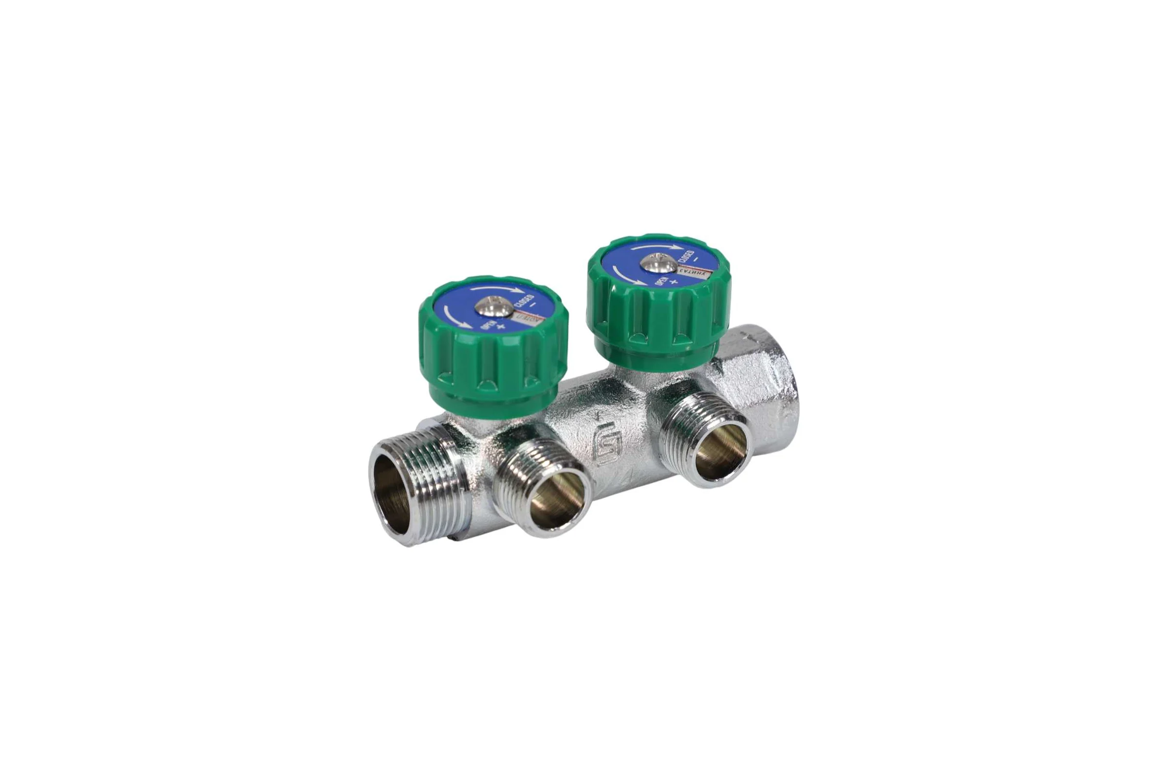 Коллектор с регулирующими клапанами SantechSystems 3/4", 2 выхода под плоское уплотнение 1/2" н/р, межосевое расстояние между выходами 45мм 129-8672