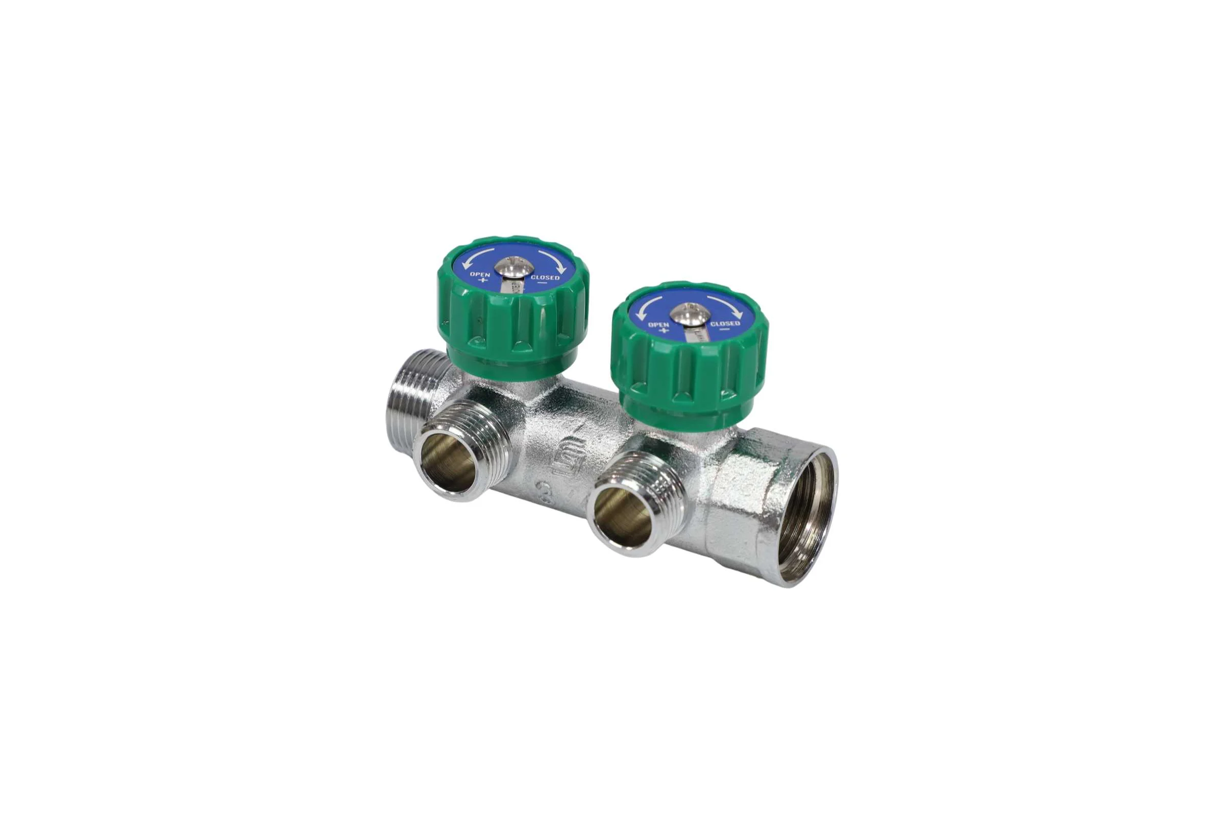 Коллектор с регулирующими клапанами SantechSystems 3/4", 2 выхода под плоское уплотнение 1/2" н/р, межосевое расстояние между выходами 45мм 129-8672