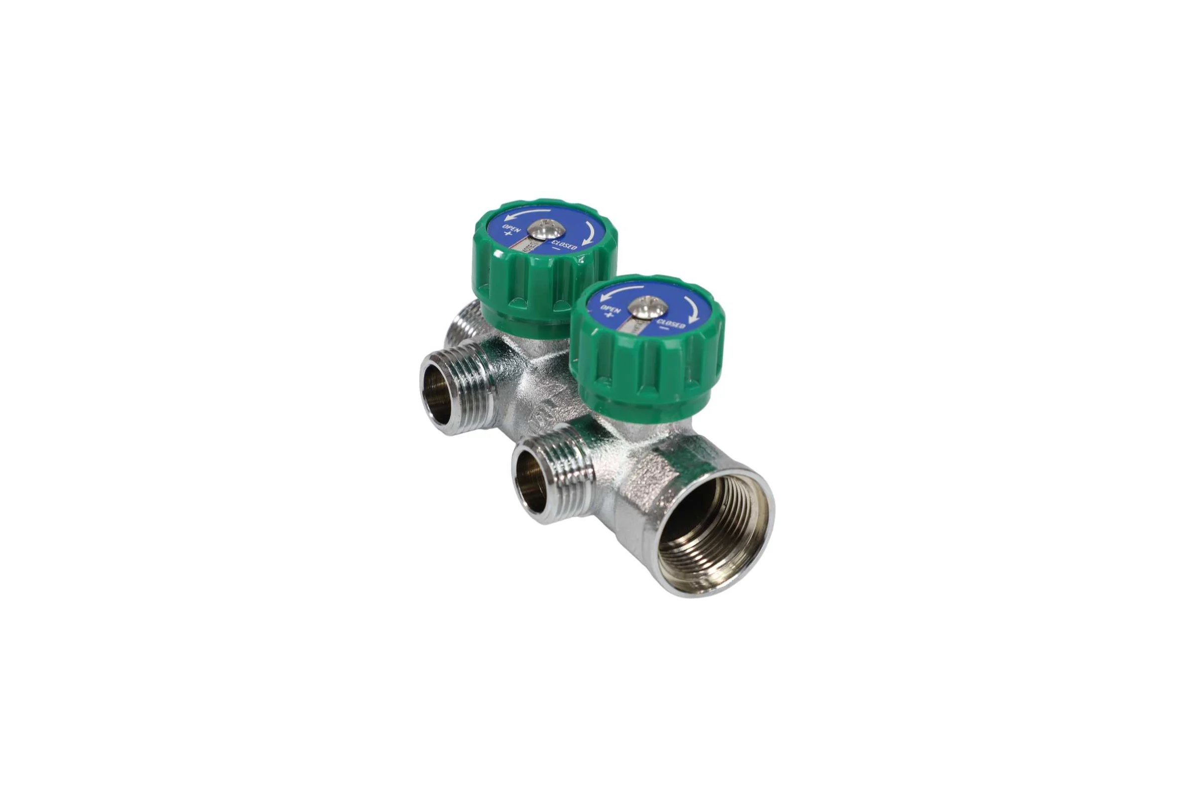 Коллектор с регулирующими клапанами SantechSystems 3/4", 2 выхода под плоское уплотнение 1/2" н/р, межосевое расстояние между выходами 45мм 129-8672