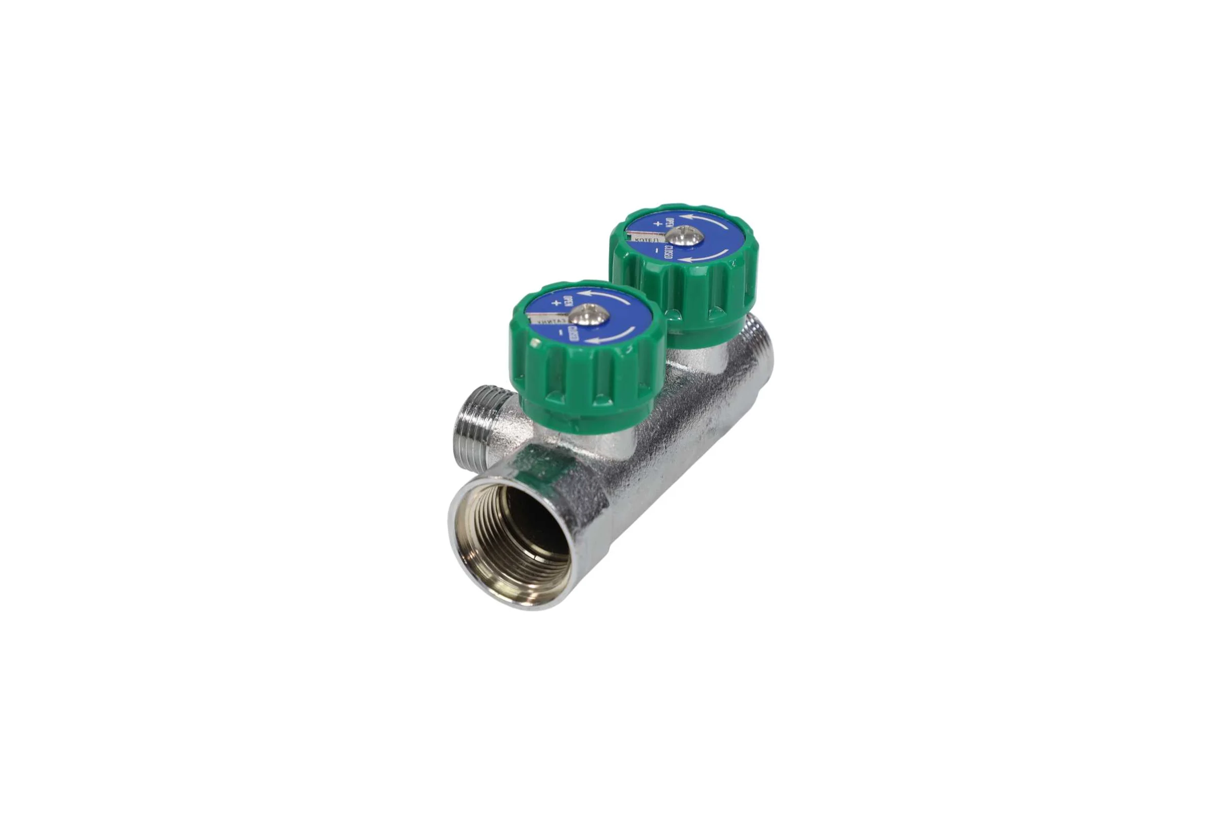 Коллектор с регулирующими клапанами SantechSystems 3/4", 2 выхода под плоское уплотнение 1/2" н/р, межосевое расстояние между выходами 45мм 129-8672