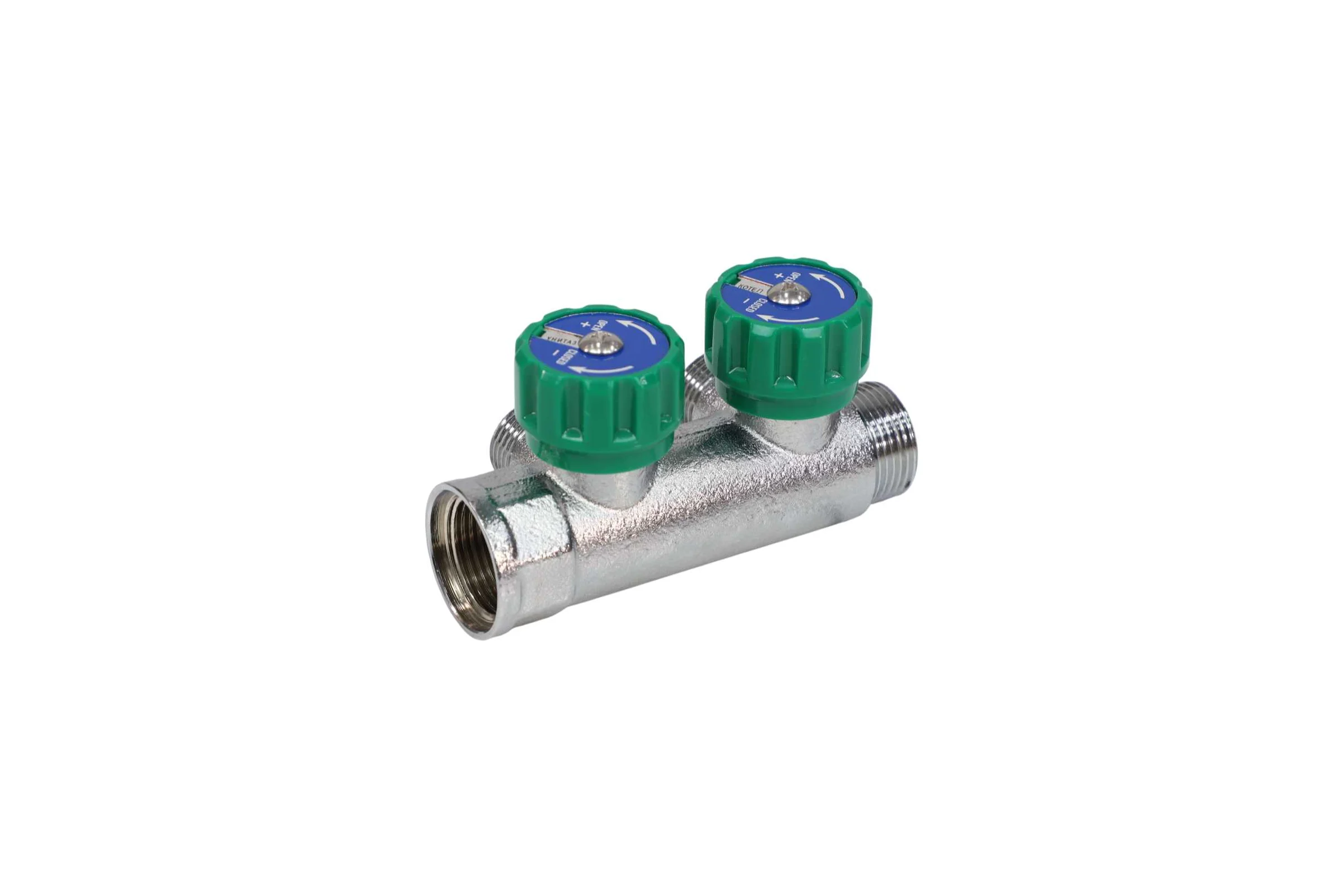 Коллектор с регулирующими клапанами SantechSystems 3/4", 2 выхода под плоское уплотнение 1/2" н/р, межосевое расстояние между выходами 45мм 129-8672