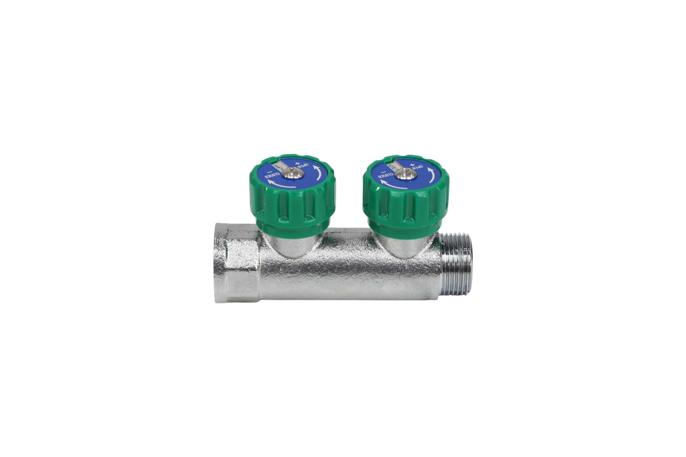 Коллектор с регулирующими клапанами SantechSystems 3/4", 2 выхода под плоское уплотнение 1/2" н/р, межосевое расстояние между выходами 45мм 129-8672