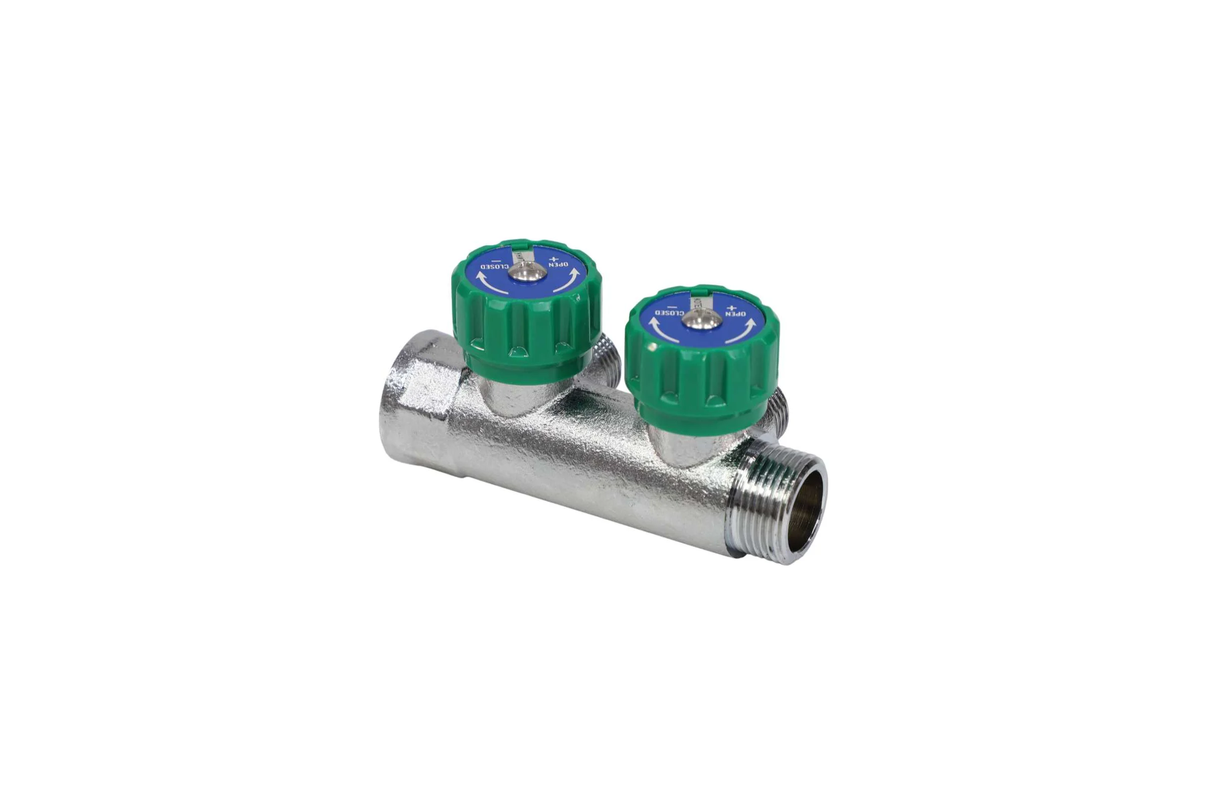 Коллектор с регулирующими клапанами SantechSystems 3/4", 2 выхода под плоское уплотнение 1/2" н/р, межосевое расстояние между выходами 45мм 129-8672