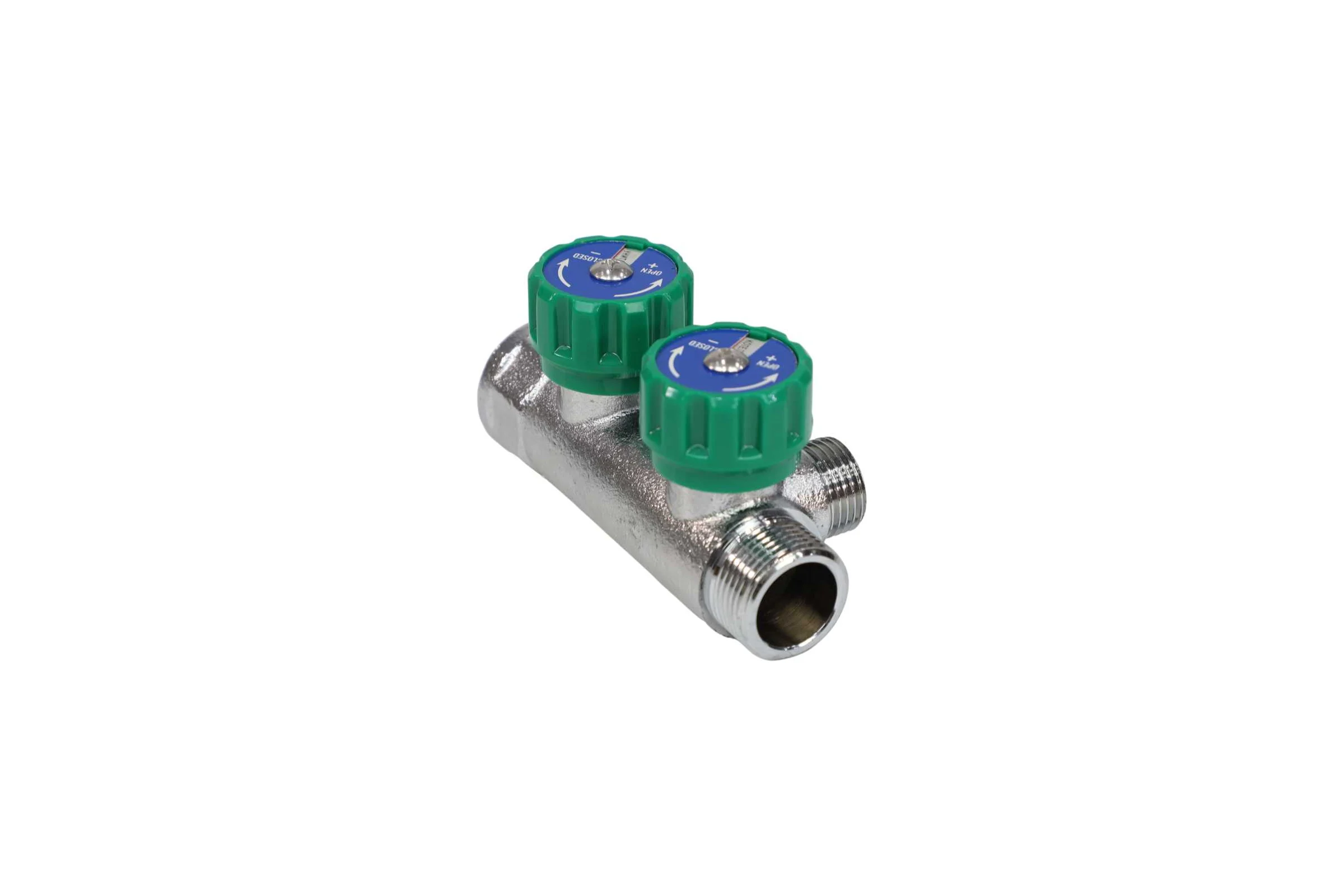 Коллектор с регулирующими клапанами SantechSystems 3/4", 2 выхода под плоское уплотнение 1/2" н/р, межосевое расстояние между выходами 45мм 129-8672