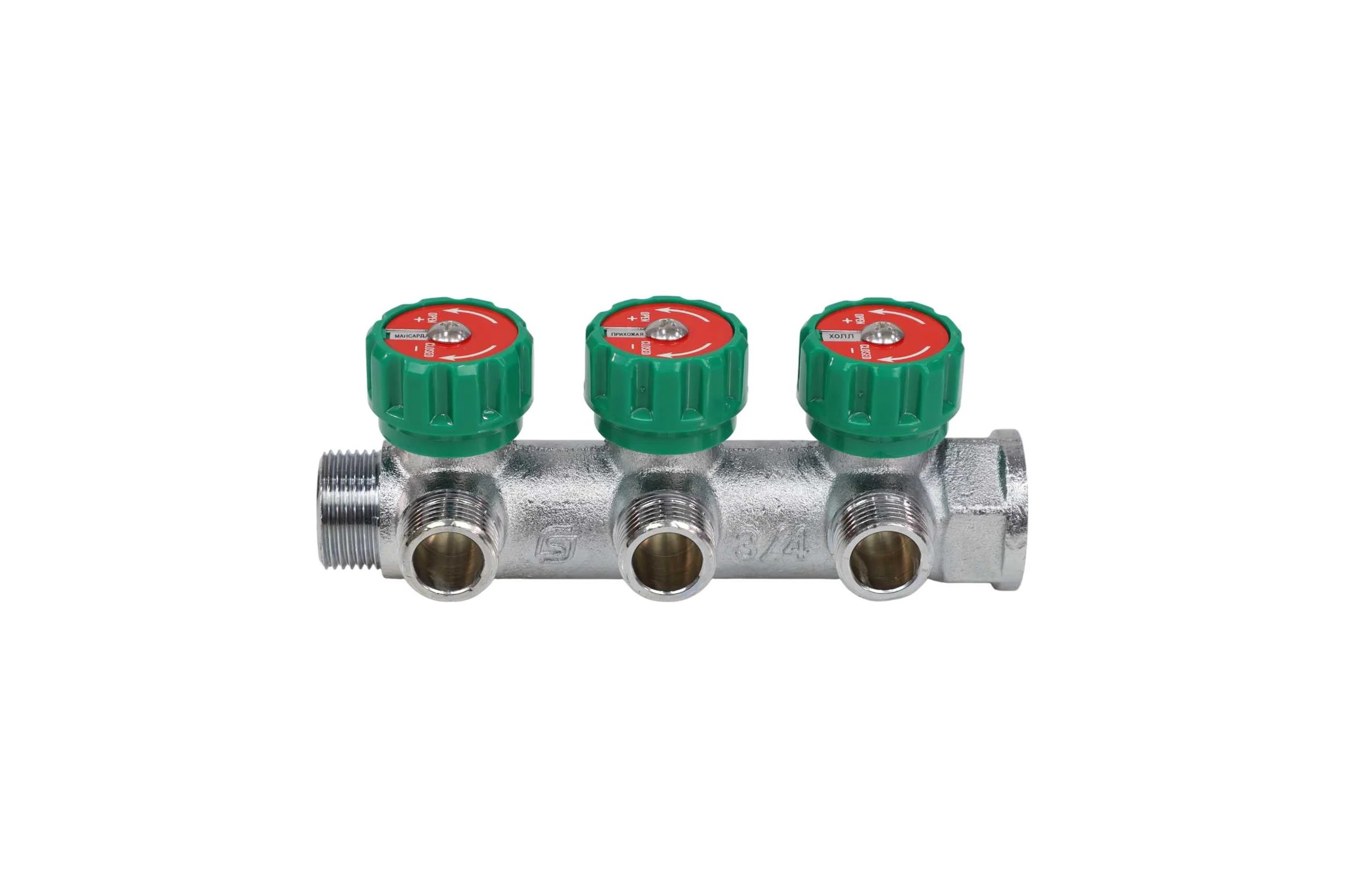 Коллектор лат клап рег SantechSystems 3/4", 3 выхода под плоское уплотнение 1/2" н/р, межосевое расстояние между выходами 45мм 129-8673