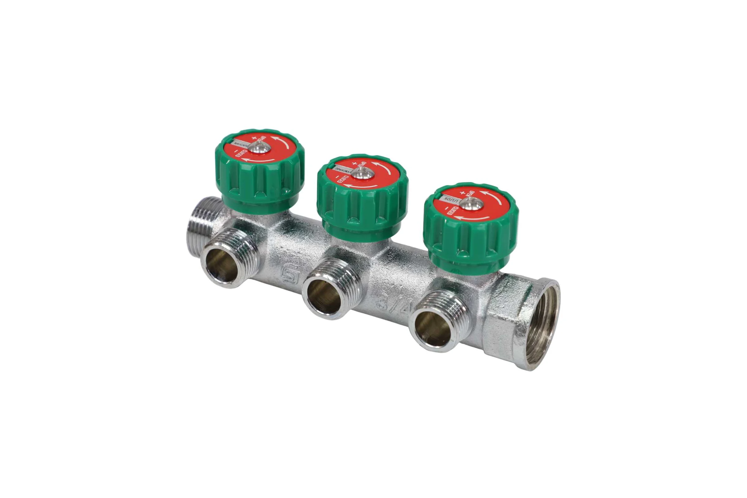 Коллектор лат клап рег SantechSystems 3/4", 3 выхода под плоское уплотнение 1/2" н/р, межосевое расстояние между выходами 45мм 129-8673