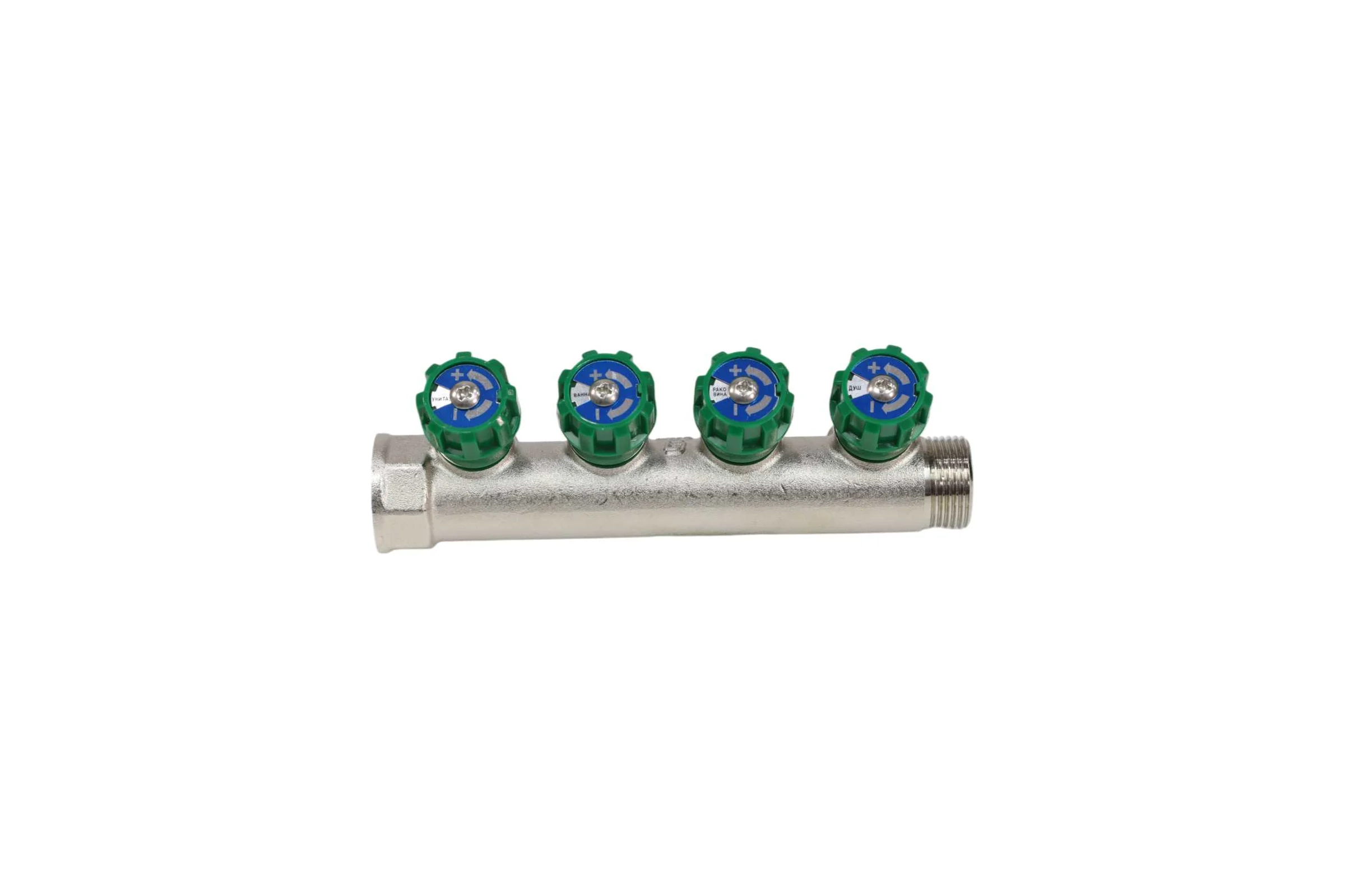 Коллектор лат клап рег SantechSystems 3/4", 4 выхода под плоское уплотнение 1/2" н/р, межосевое расстояние между выходами 36мм 129-9347