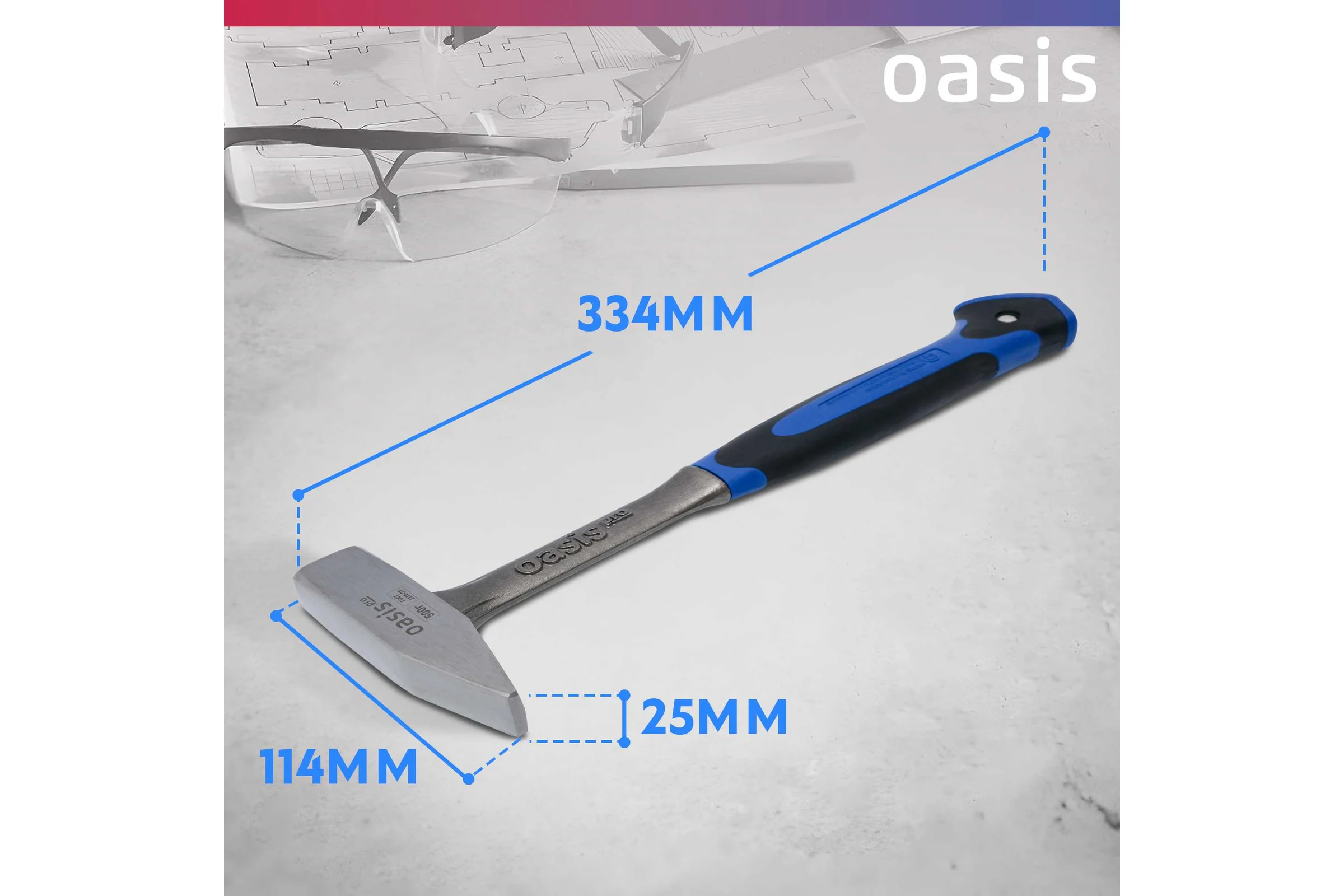 Слесарный молоток OASIS цельнокованый с обрезиненной рукояткой Pro 500 г 103010601002