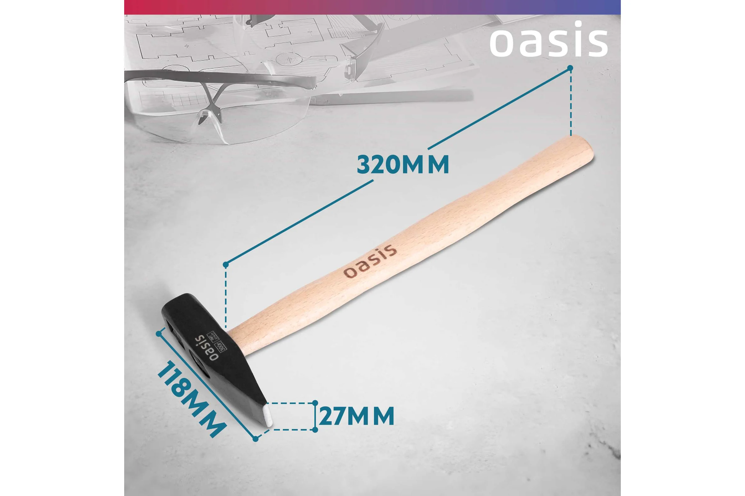 Слесарный молоток OASIS с деревянной рукояткой 500 г 103010603008